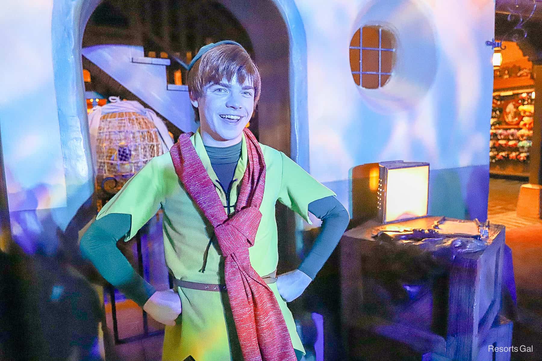 Peter Pan with a red scarf during Mickey's Very Merry Christmas Party.