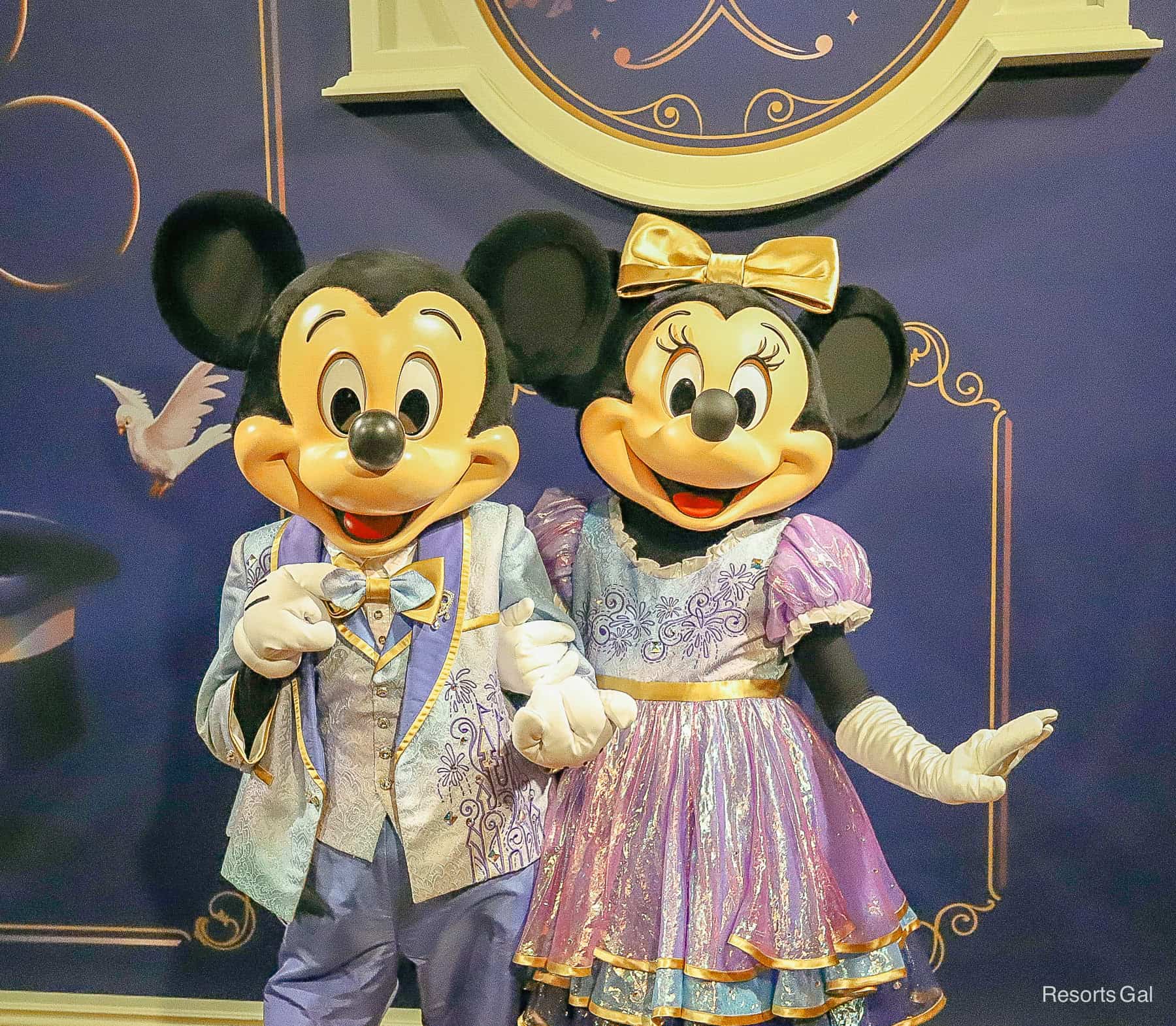 Mickey and Minnie in Earisdescent fashion at their limited time character meet-and-greet at Magic Kingdom. 