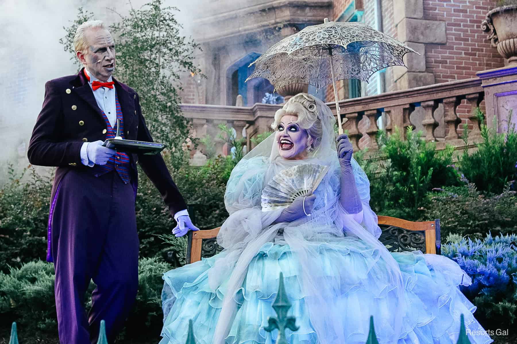 Ghosts on the Haunted Mansion lawn during Mickey's Not So Scary Halloween Party. 
