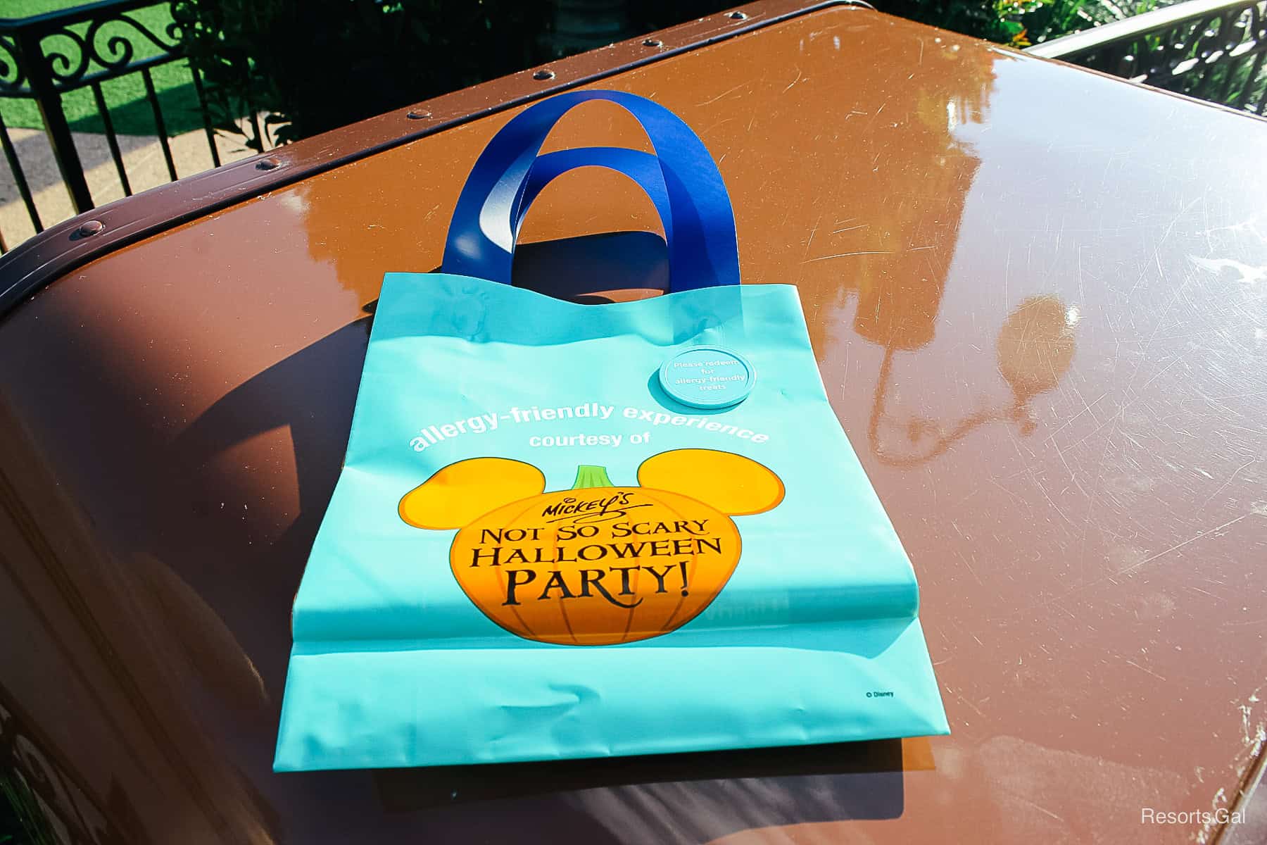 an allergy-friendly trick or treat bag at Mickey's Not So Scary Halloween Party 