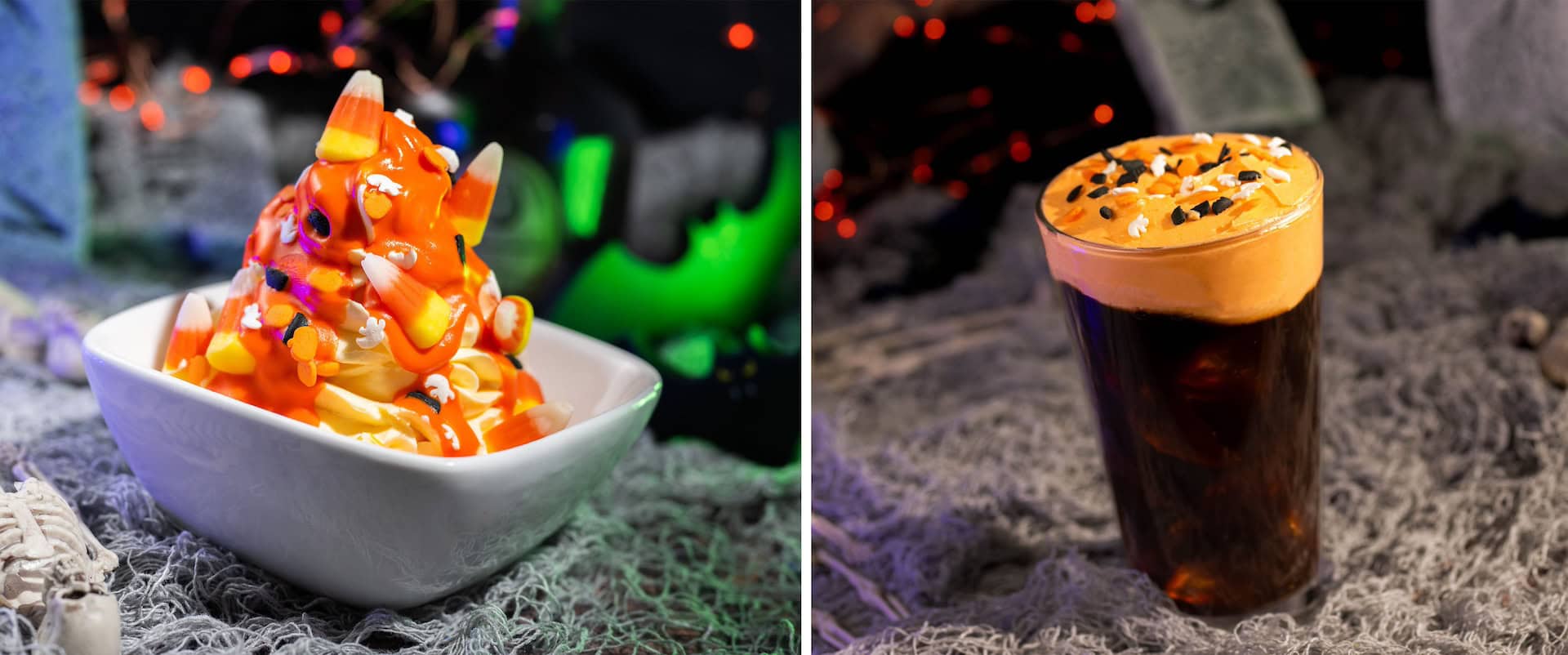 Collage of Candy Corn Soft Serve and Witches Cold Brew 