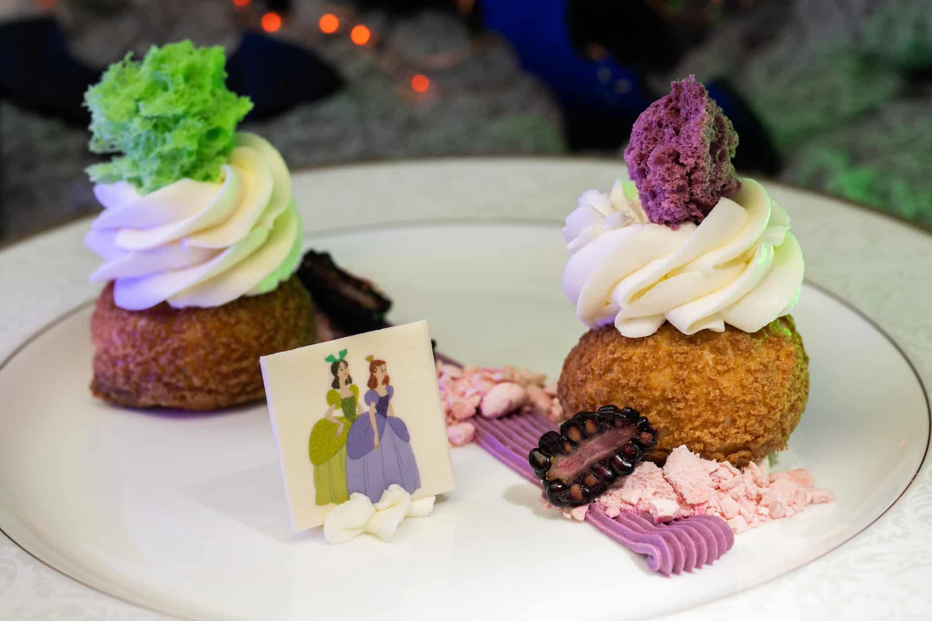 stepsister's dessert with a chocolate picture of Anastasia and Drizella 