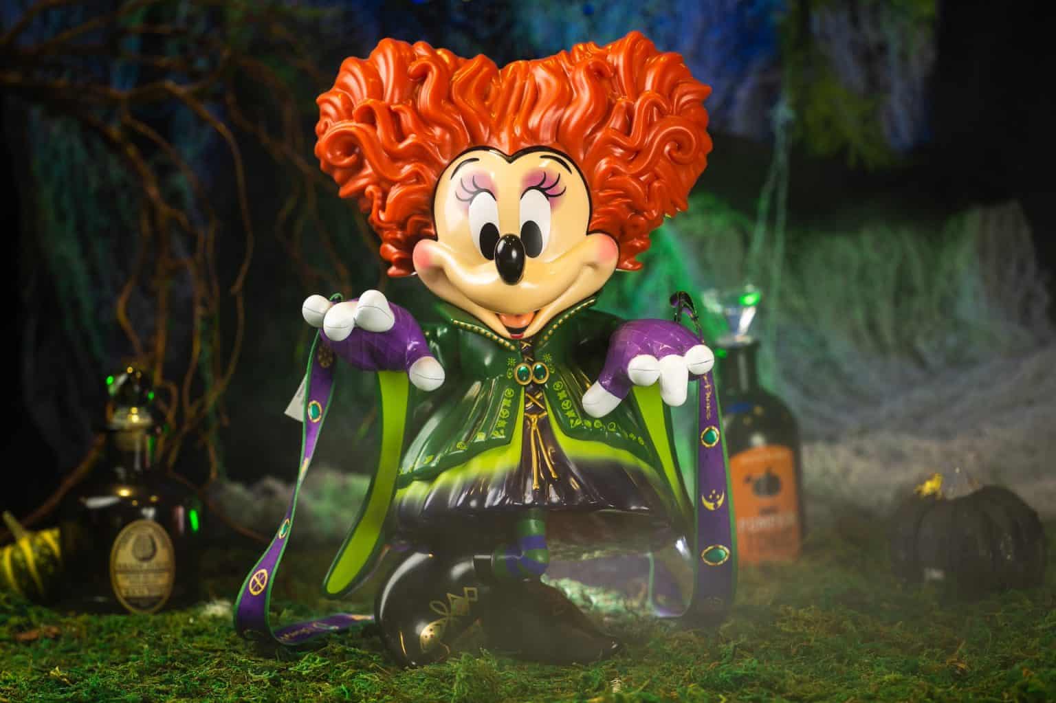 a sipper cup themed to Minnie Mouse as Winifred Sanderson in Hocus Pocus designed for Mickey's Not So Scary Halloween Party 