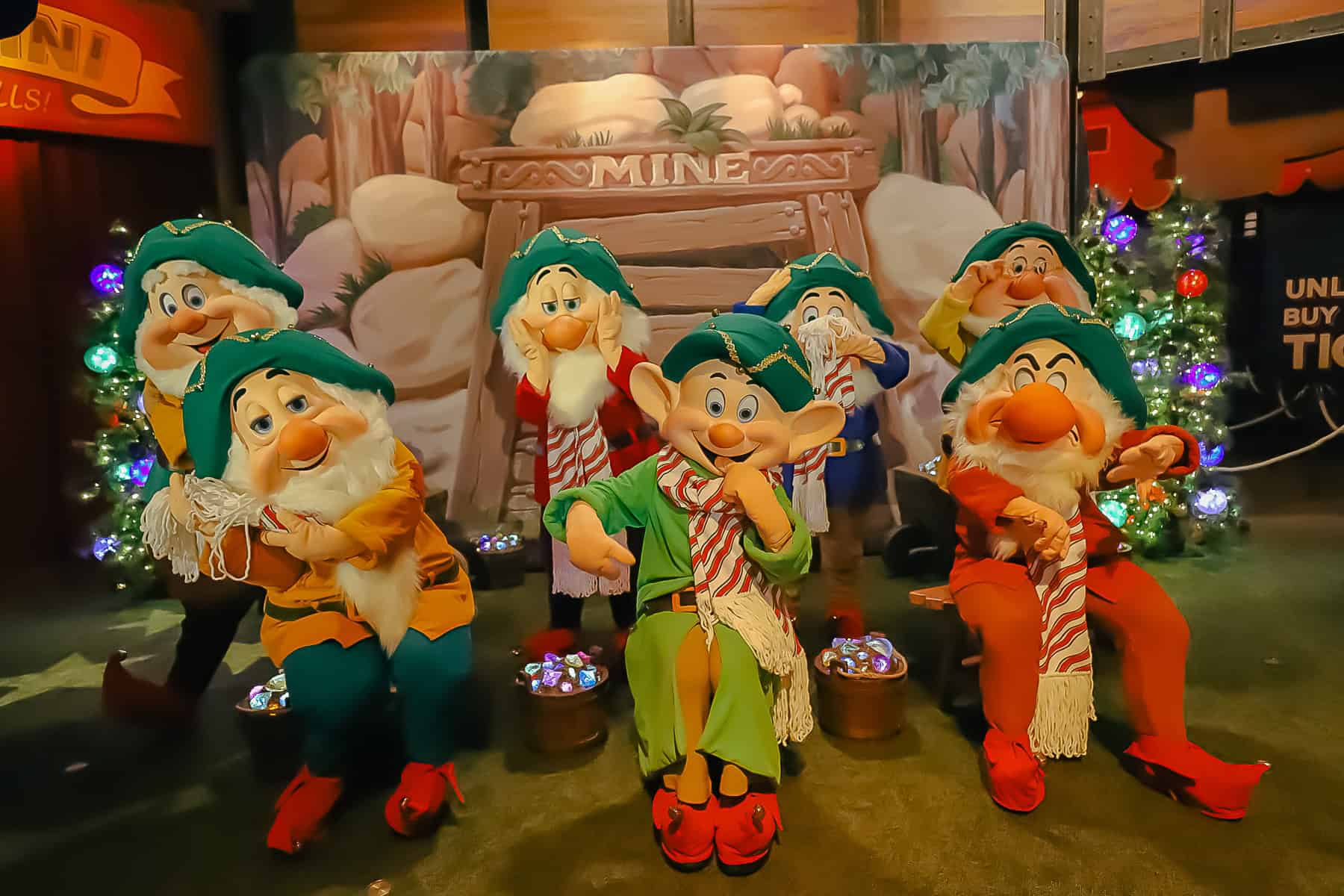 The Seven Dwarfs are a rare character meet-and-greet at Mickey's Christmas Party 