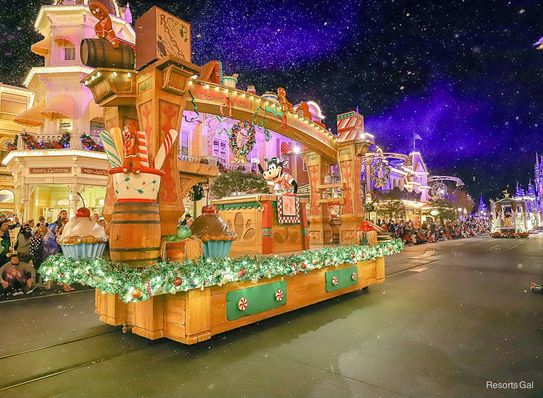 Clarabelle Cow as she comes down Main Street during the Christmas Parade. 