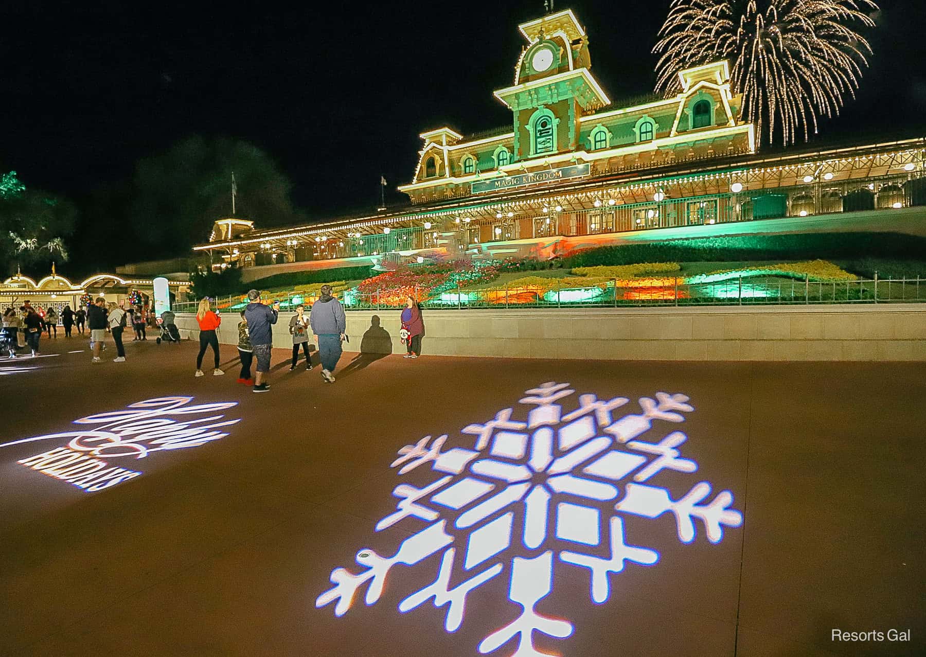 projections at the Magic Kingdom Entrance during Mickey's Very Merry Christmas Party 