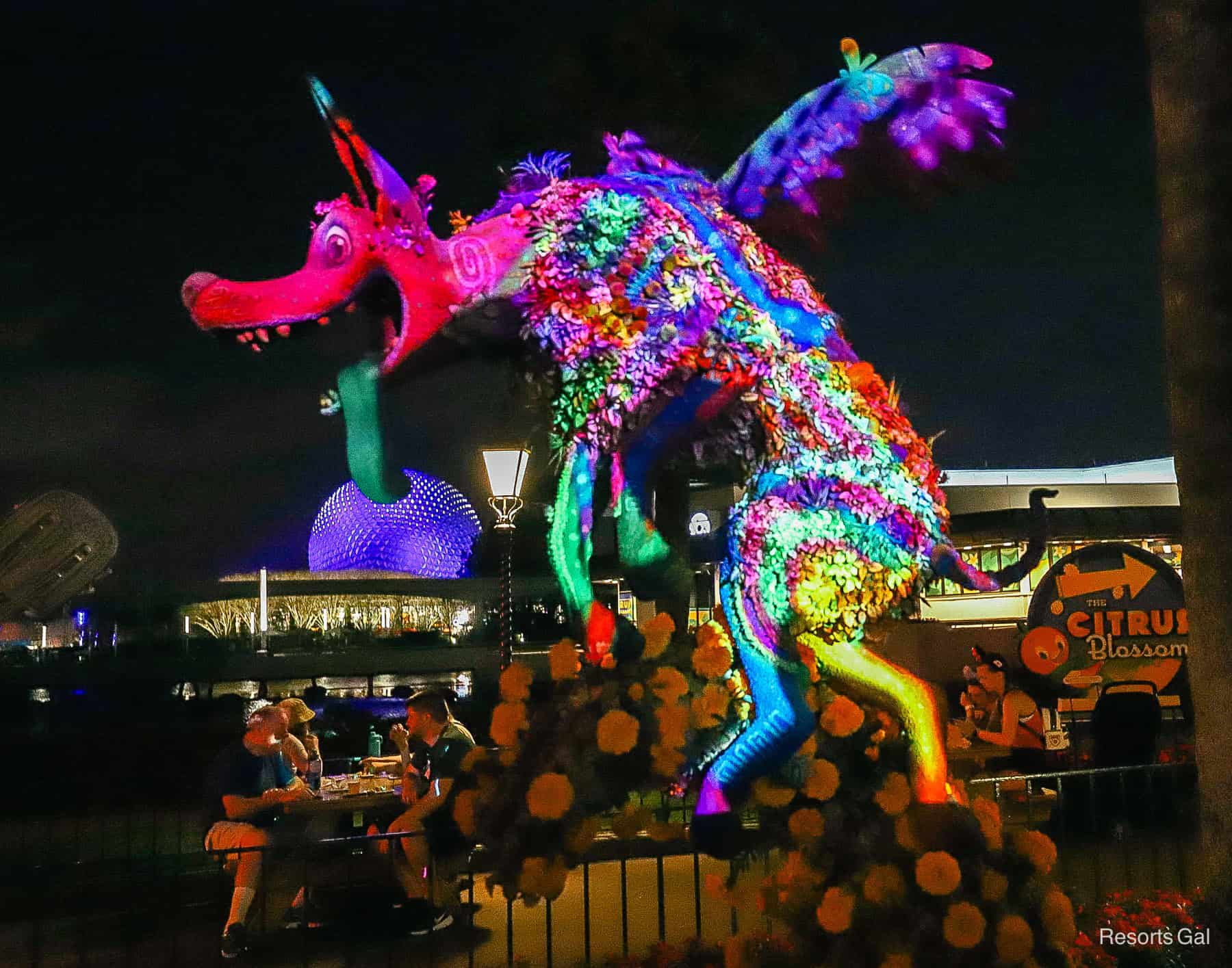 Dante Topiary with projection mapping at nighttime 