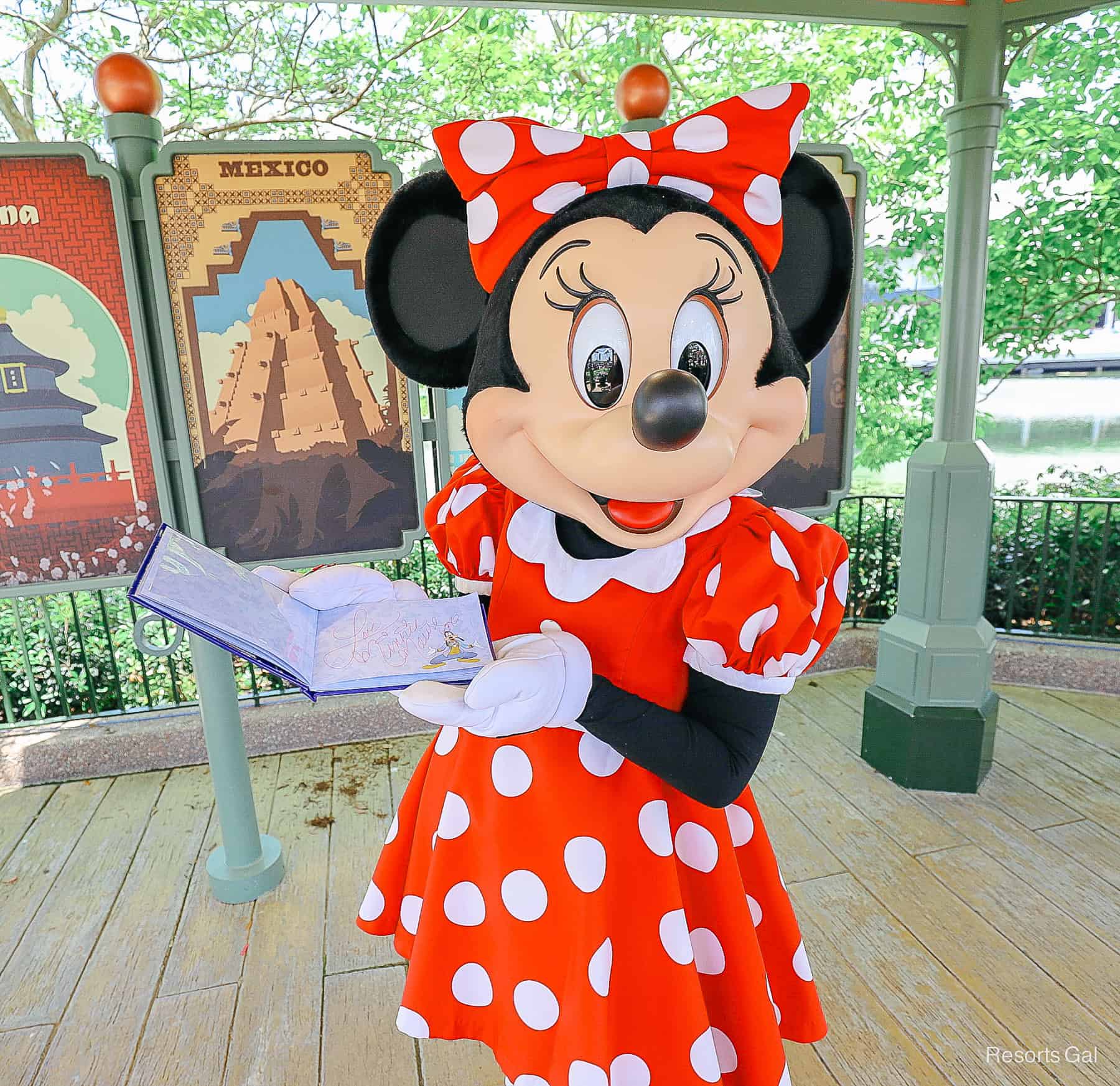 Minnie Mouse at a temporary location at Epcot. 