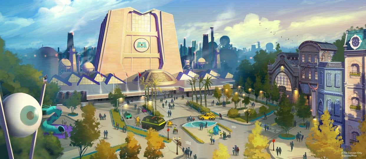 Disney concept art of a Monters themed land 