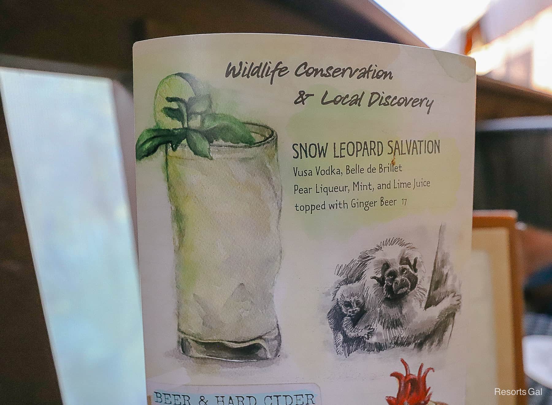 a description of the Snow Leopard Salvation on a menu 