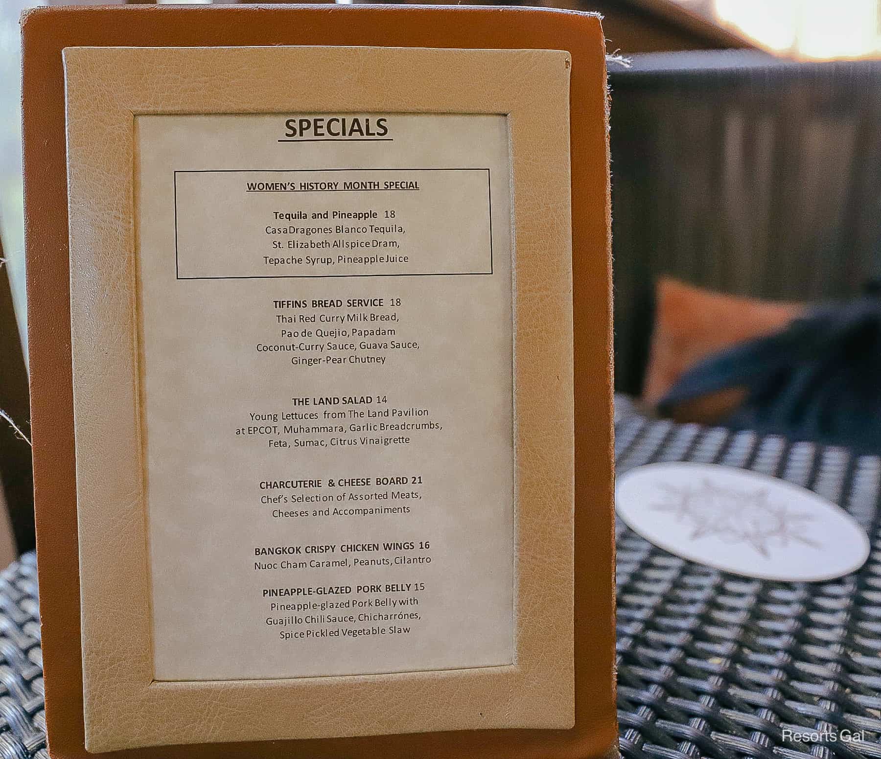 specials menu at Nomad Lounge 
