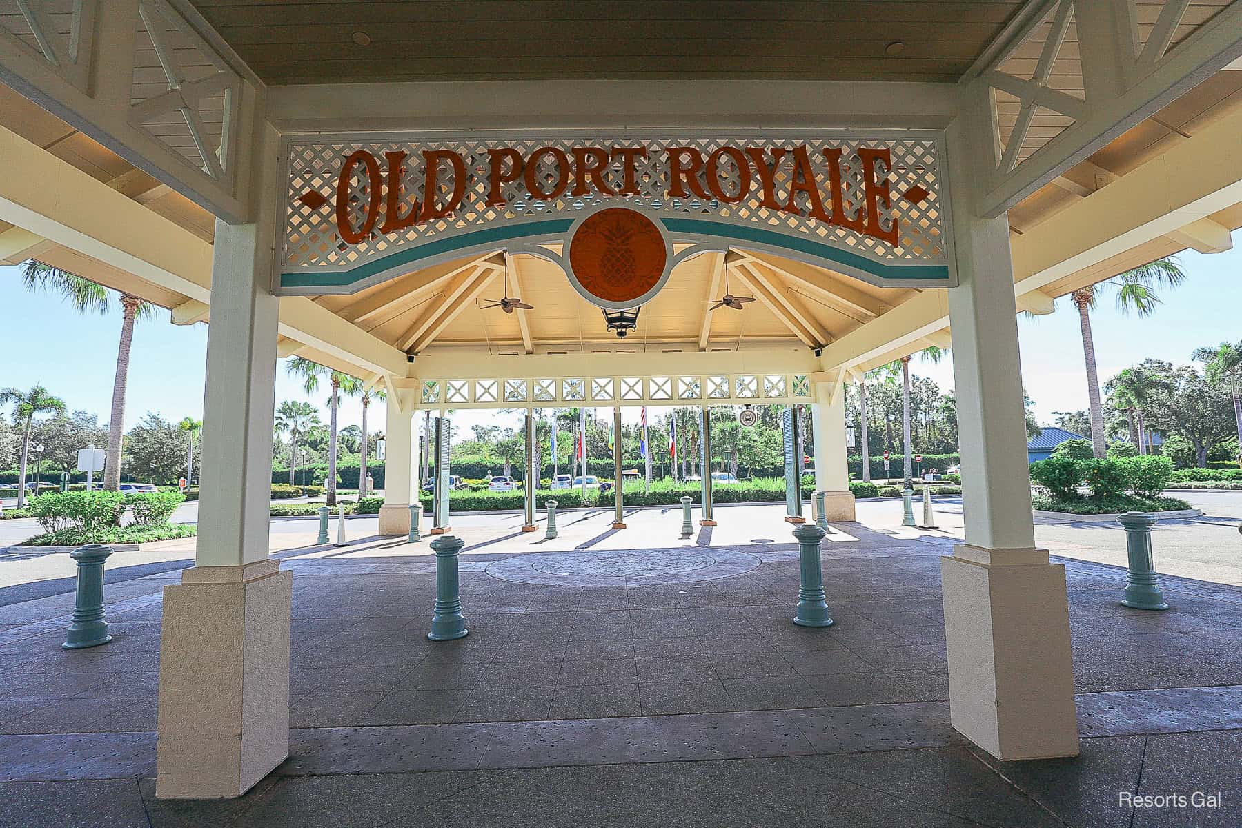 a sign that welcomes guests to Old Port Royale 