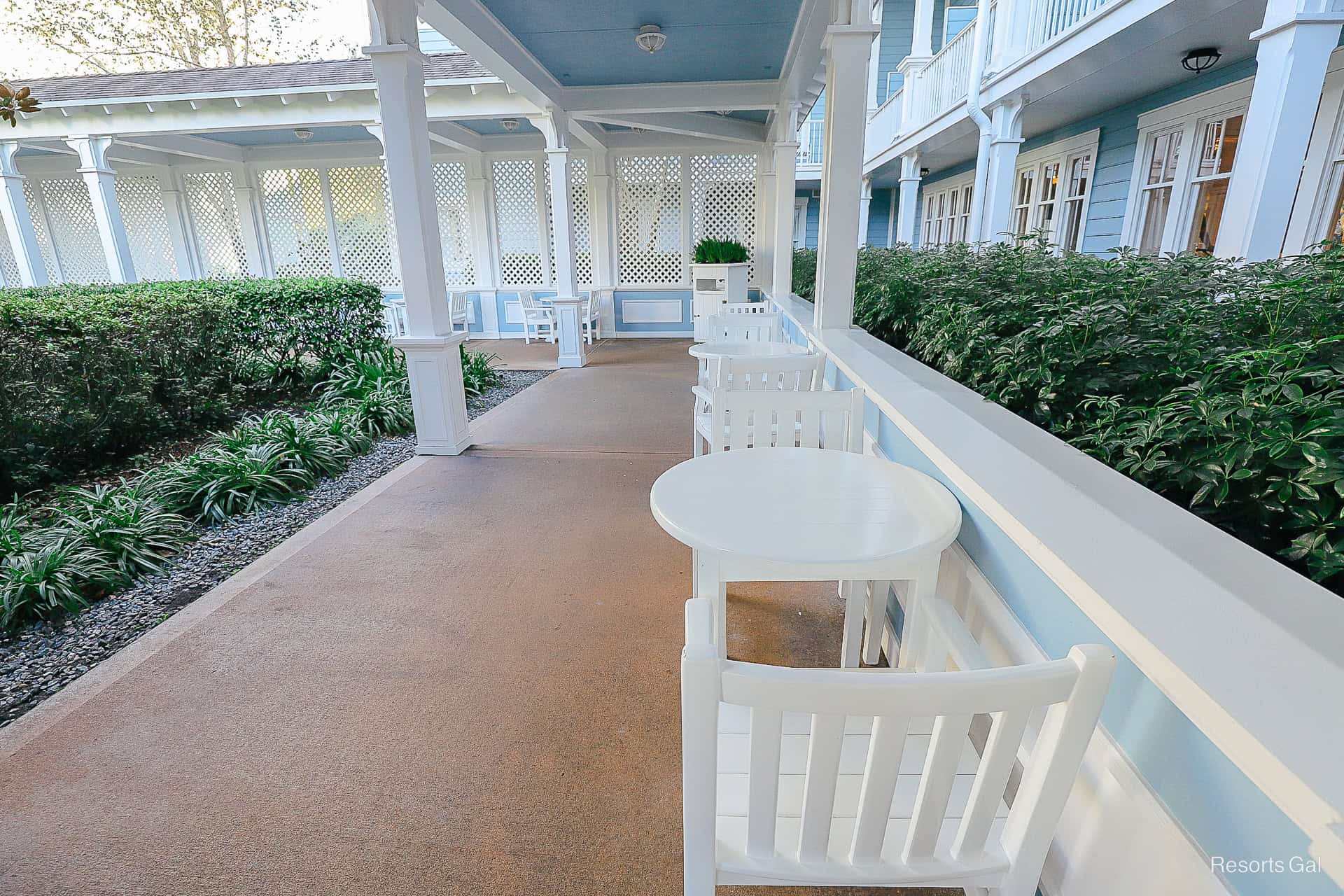 a row of tables and chairs at the Beach Club 