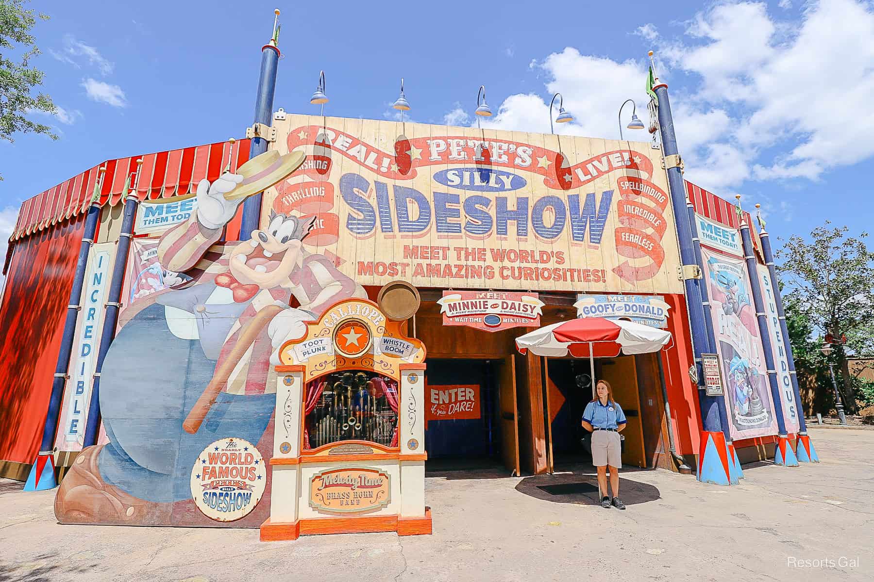 the circus tent in Storybook Circus at Magic Kingdom with Pete cardboard cutout 