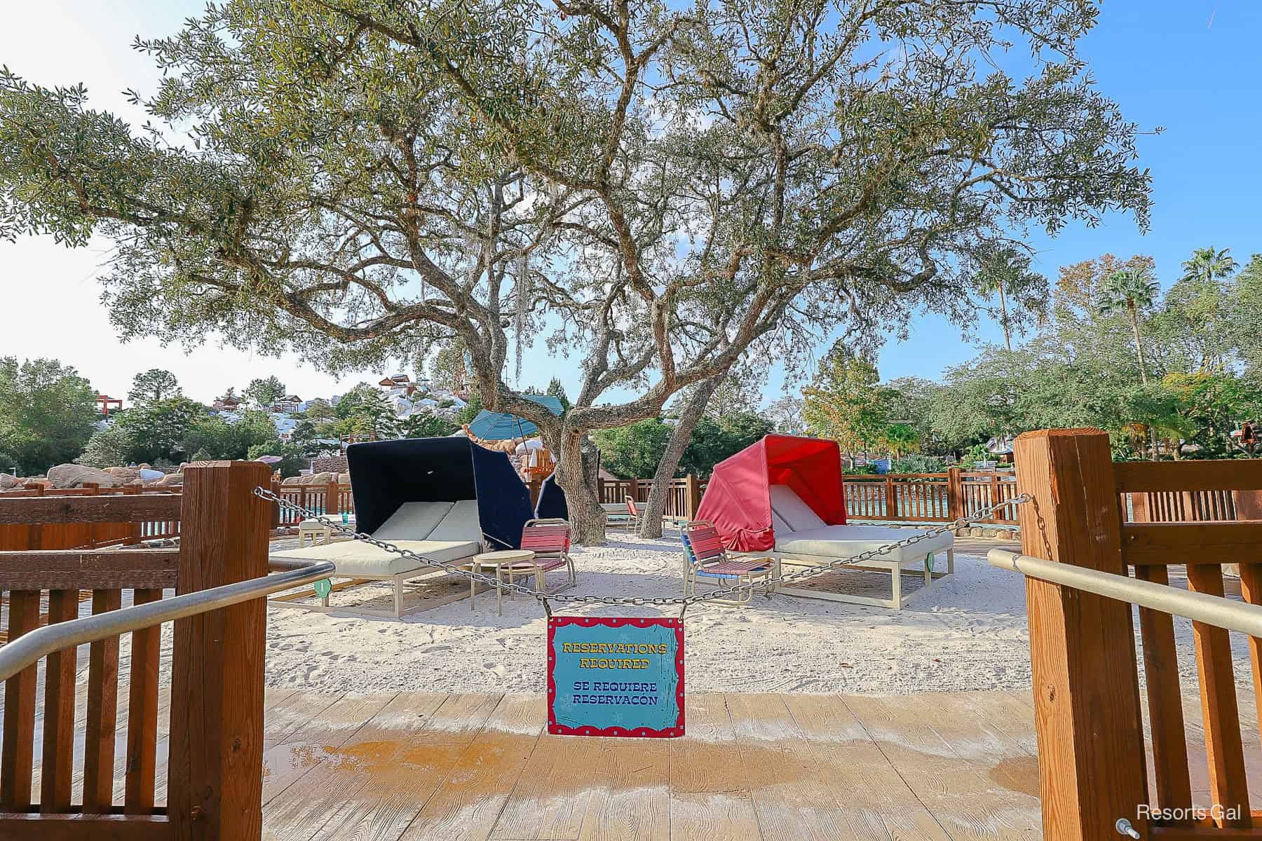 Lodge Umbrellas seating area at Disney's Blizzard Beach 