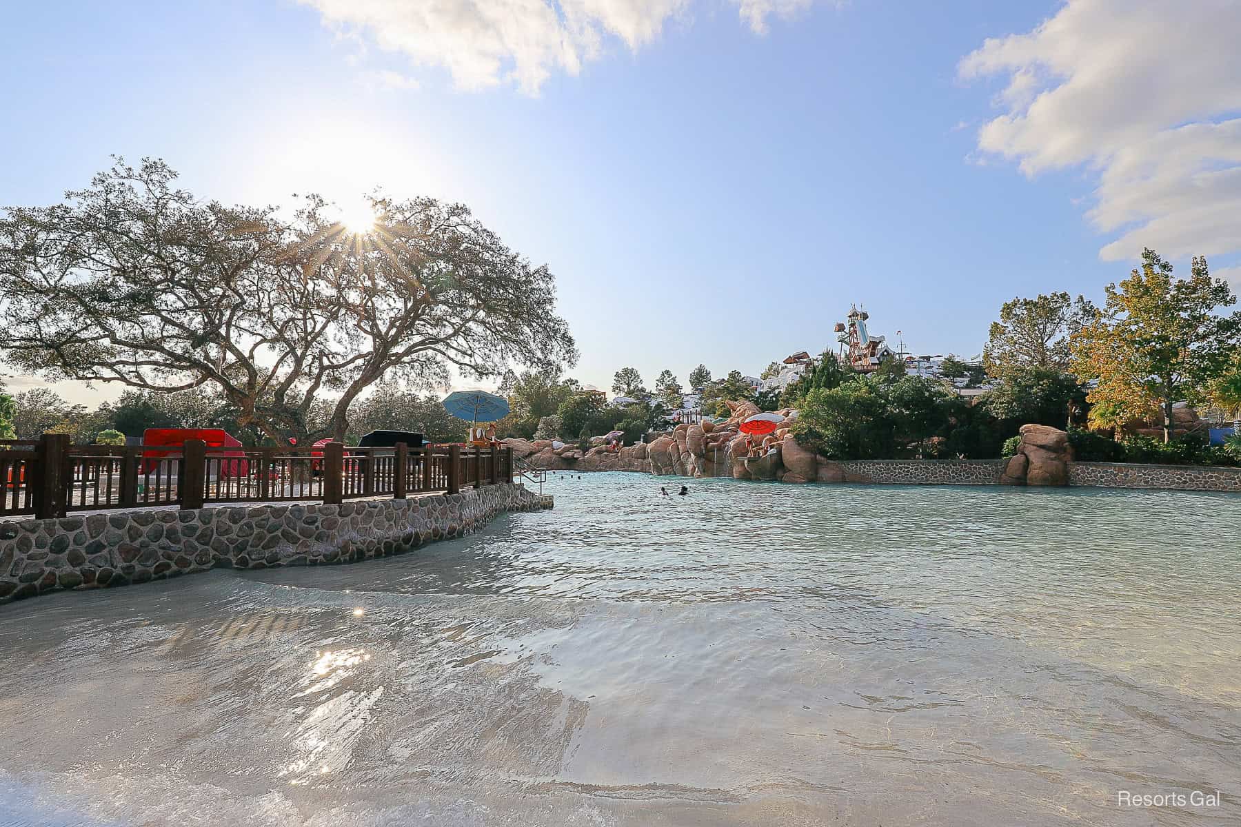 view of Melt-Away Bay that shows a private raised seating area with umbrellas 