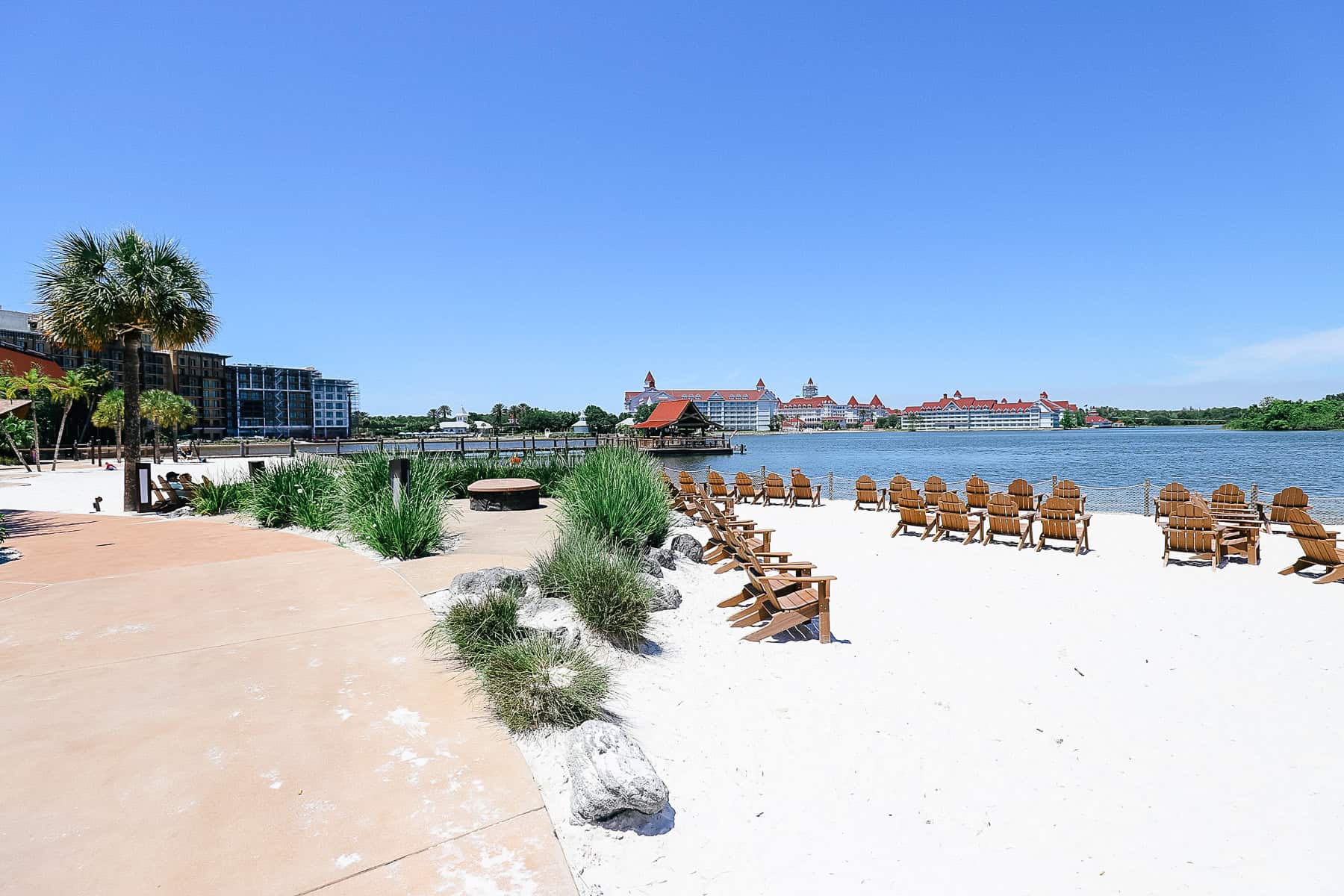 another angle of the Polynesian Beach looking toward the DVC Tower and Grand Floridian 