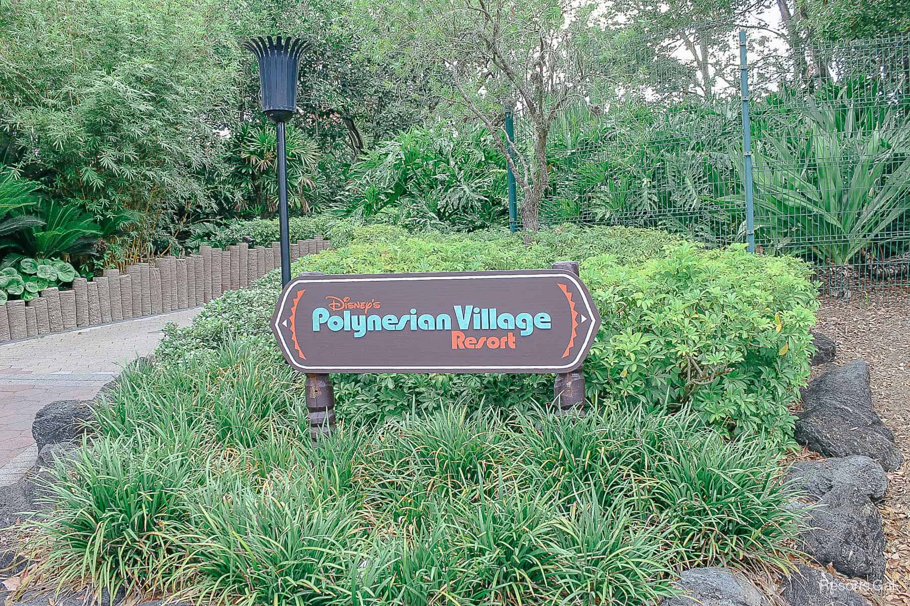 a sign that welcomes guests to Disney's Polynesian Village Resort from the TTC 