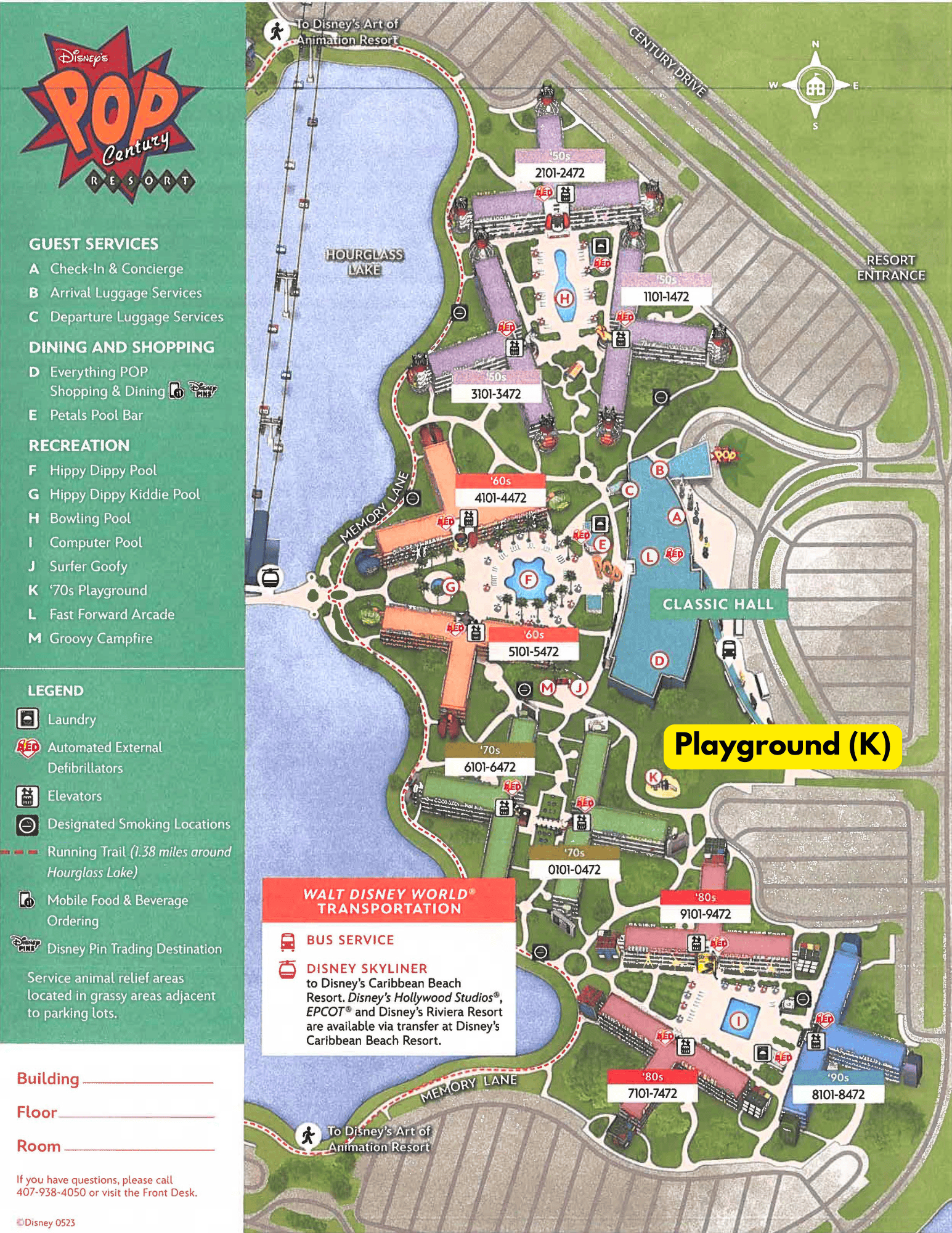 map that shows the location of the playground at Pop Century