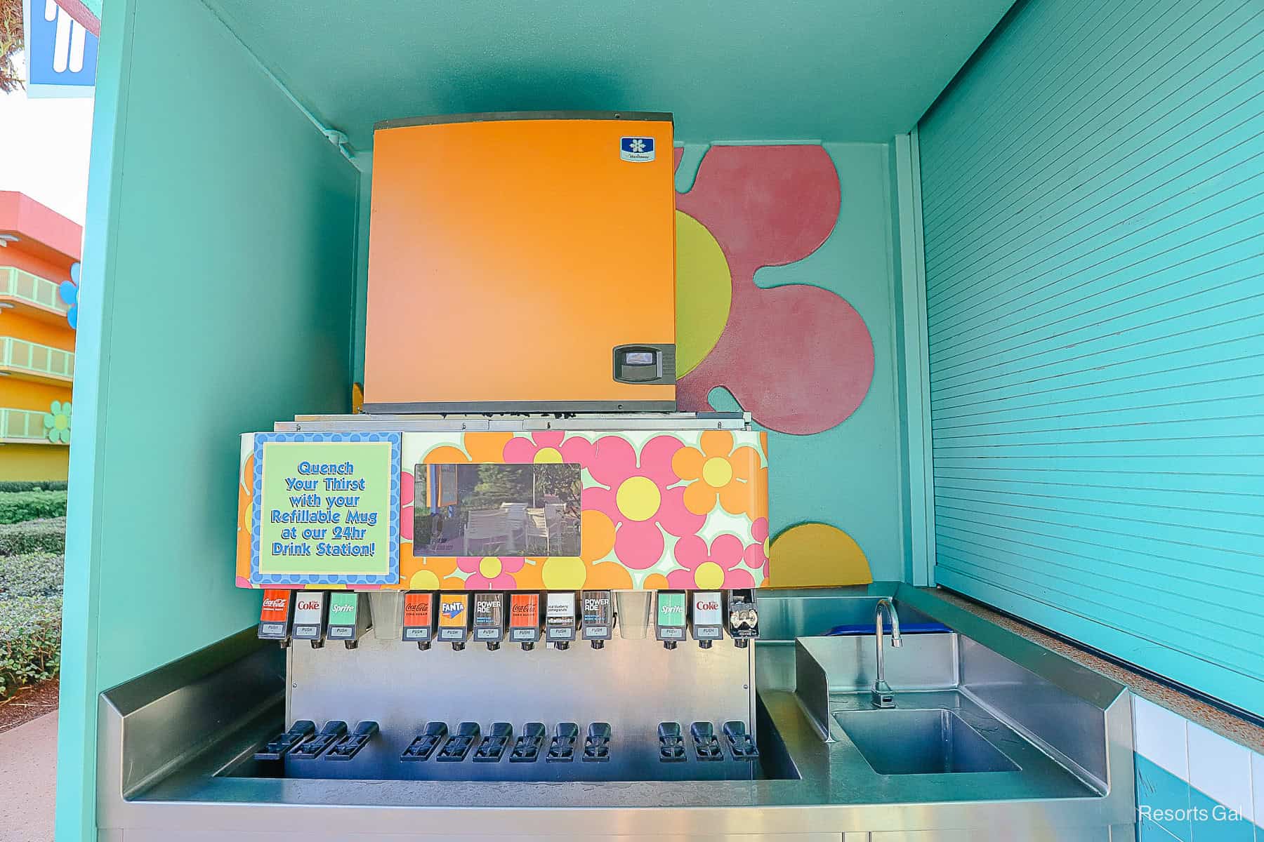 the beverage refill station at the Petals Pool at Pop Century 