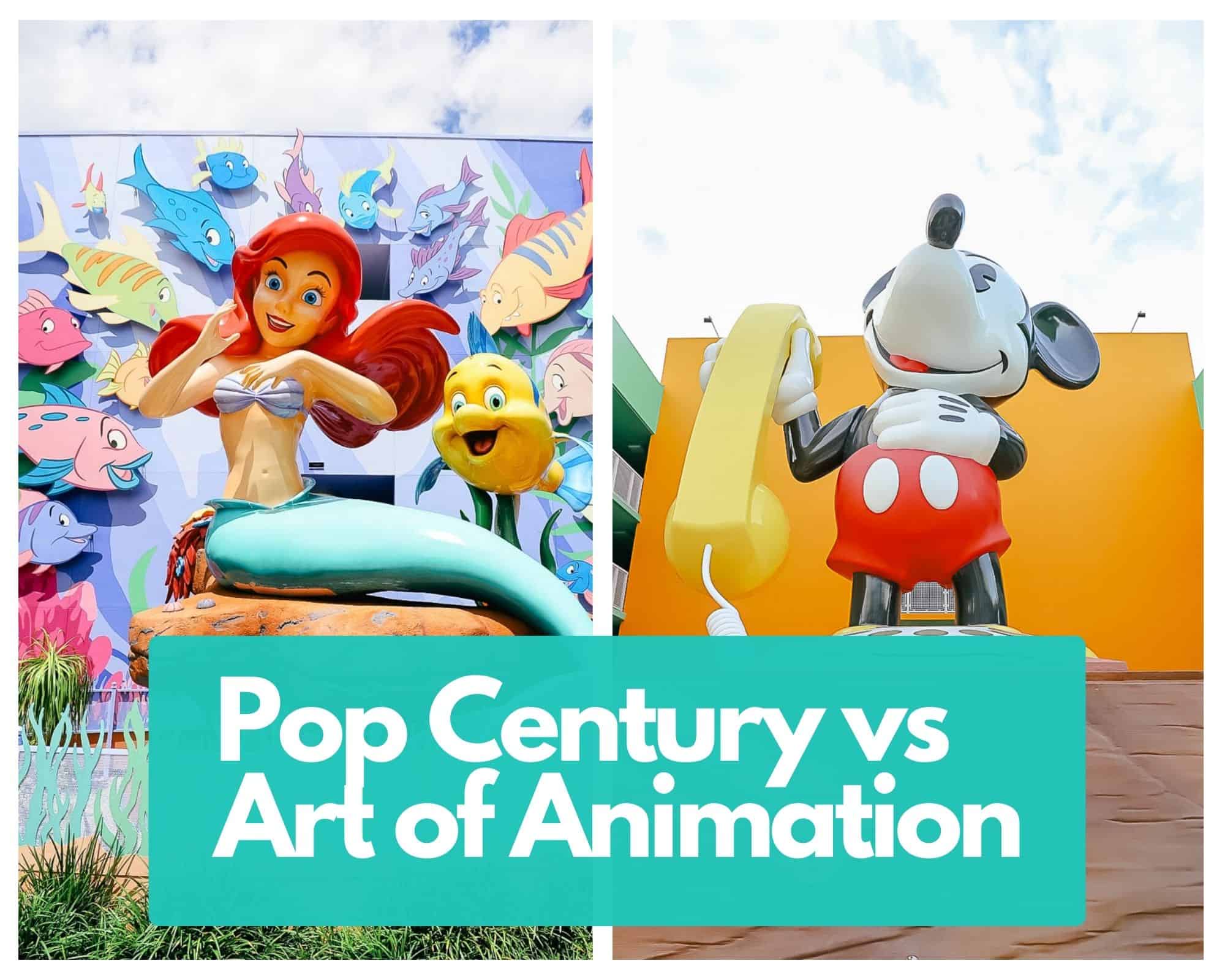 comparison photo that shows Art of Animation on the left and Pop Century on the right 