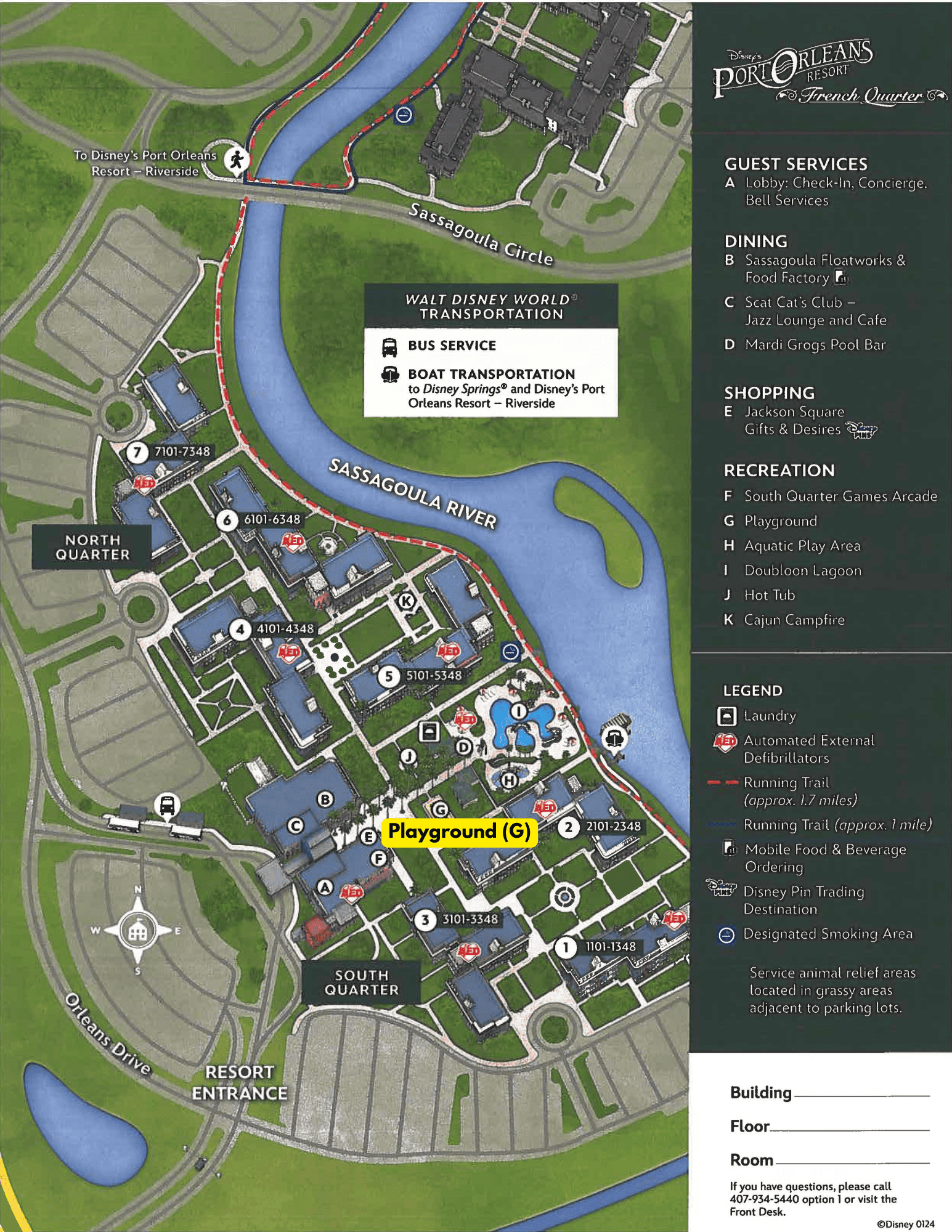 map that shows the location of the playground at Port Orleans French Quarter 