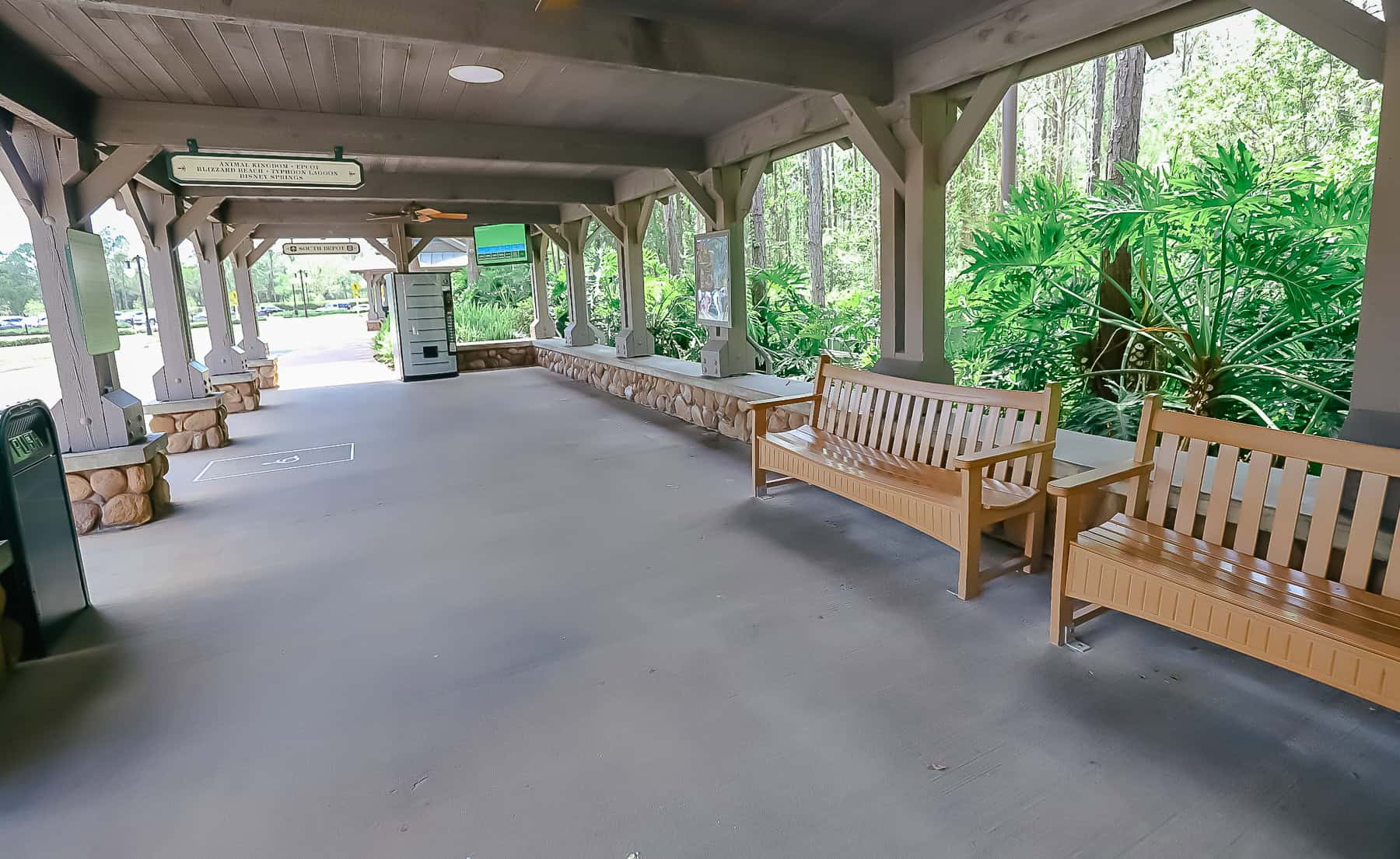 the lobby bus stop at Port Orleans Riverside 