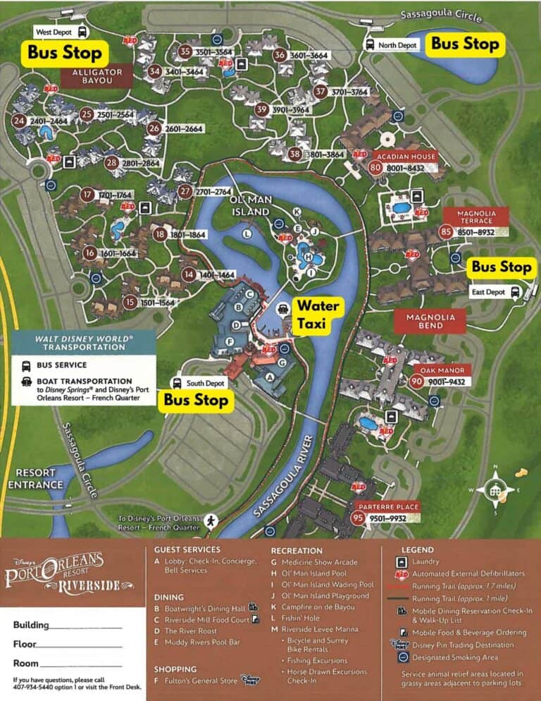 Disney's Port Orleans Riverside Transportation Map