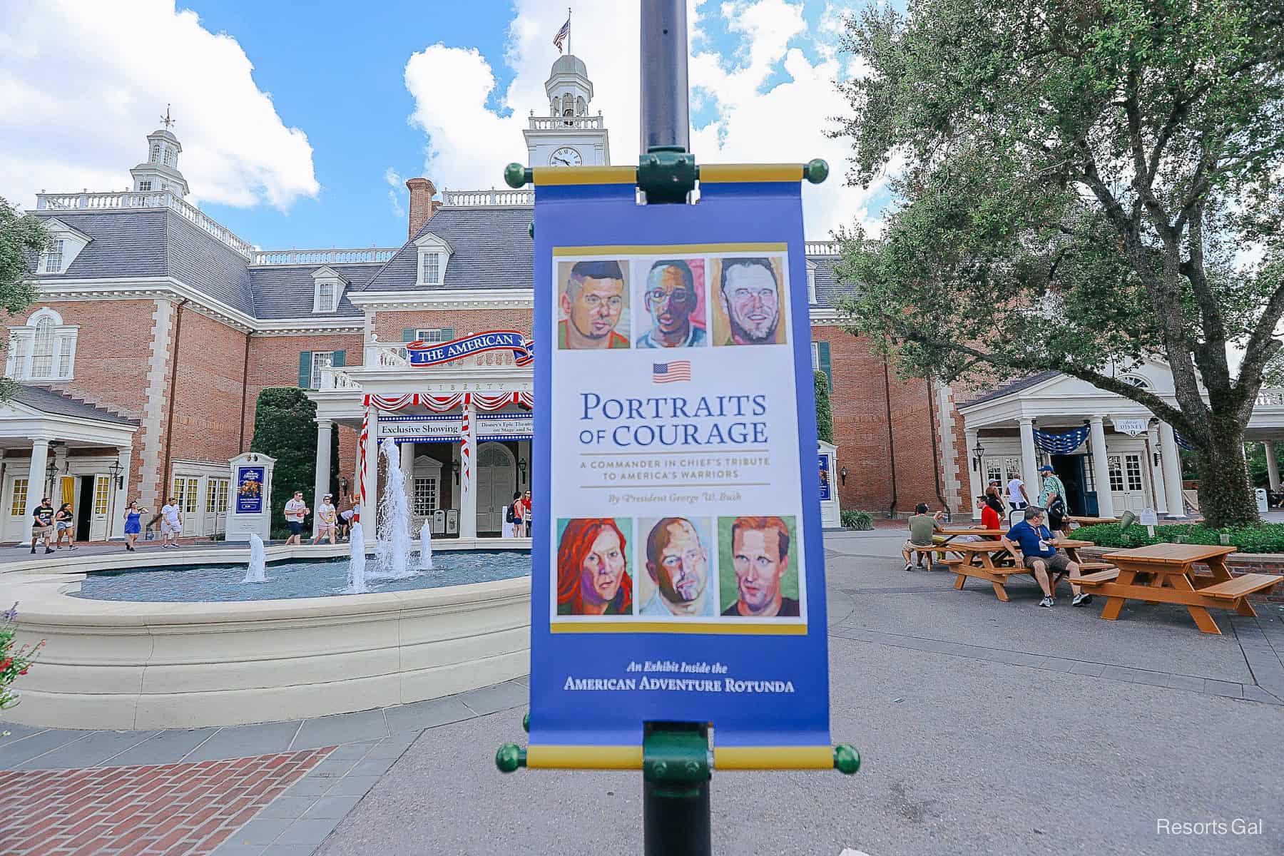 banner for the Portraits of Courage exhibit at Epcot