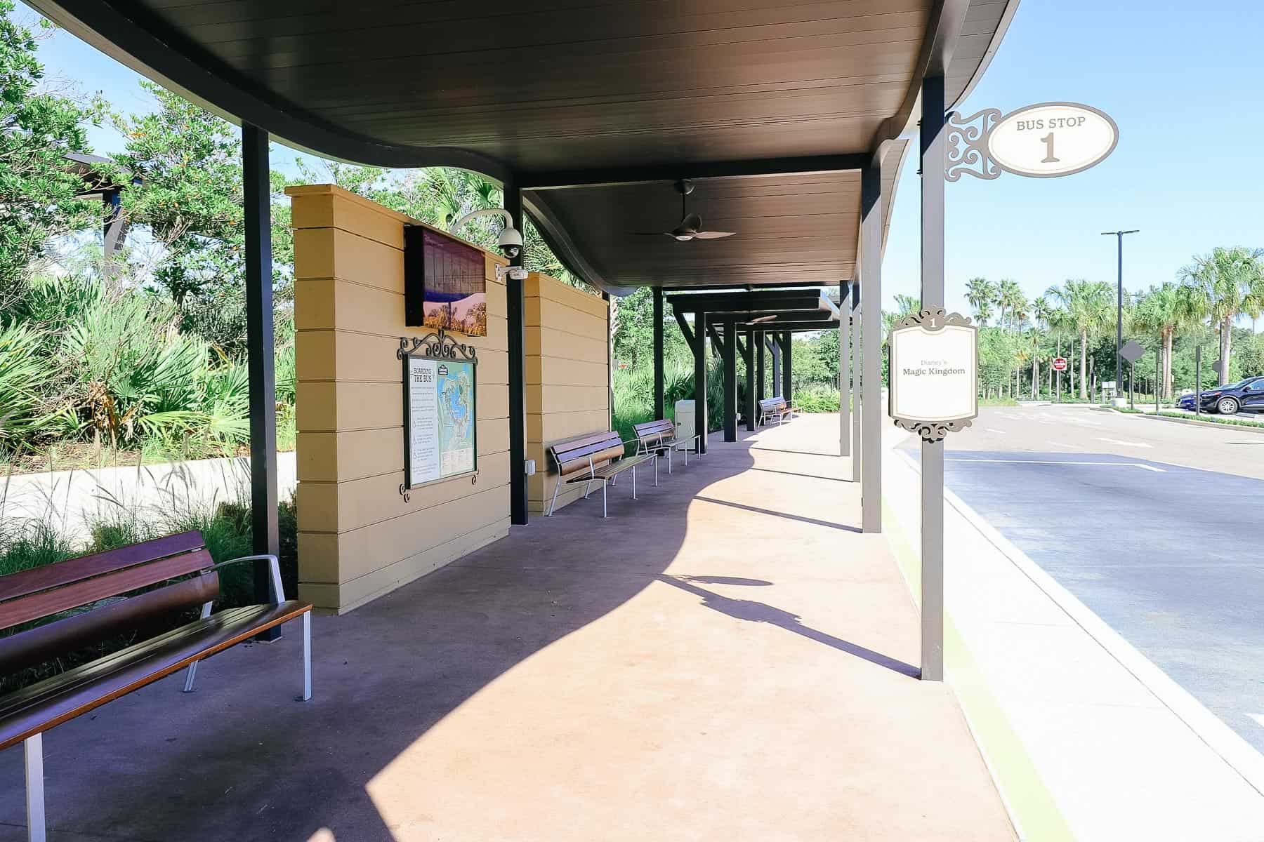 the primary bus stop at the lobby of Coronado Springs 