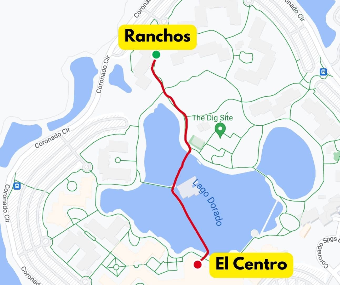 map of walking distance between Ranchos and El Centro 