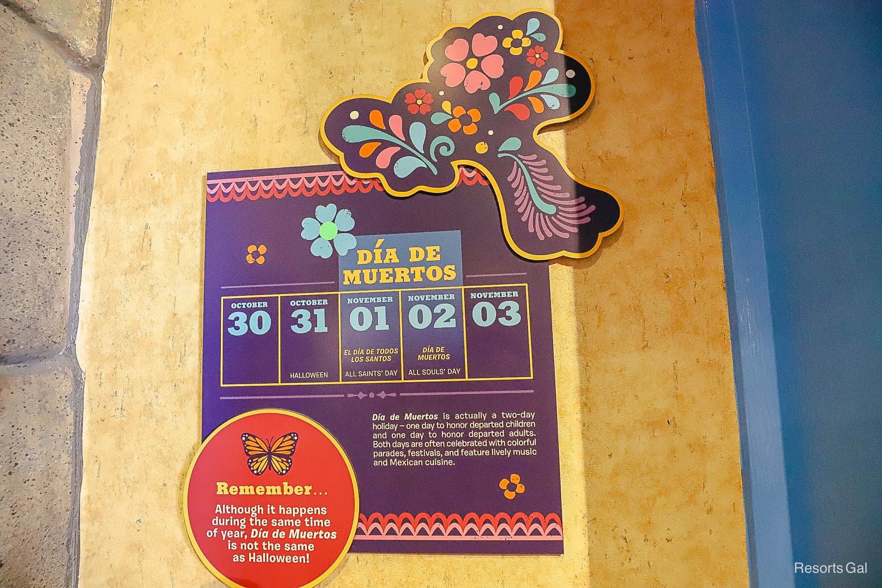 an informational that shares the dates of the holiday Dia de Muertos 