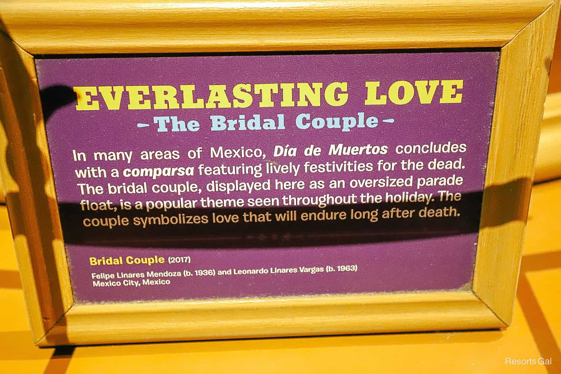 informational: Everlasting Love The Bridal Couple Reads: in many areas of Mexico, Dia de Muertos concludes with a comparsa featuring lively festivities for the dead... 