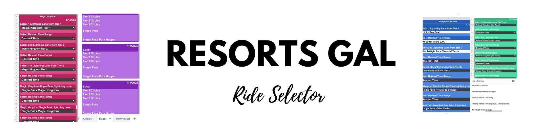 The Resorts Gal Ride Selector banner