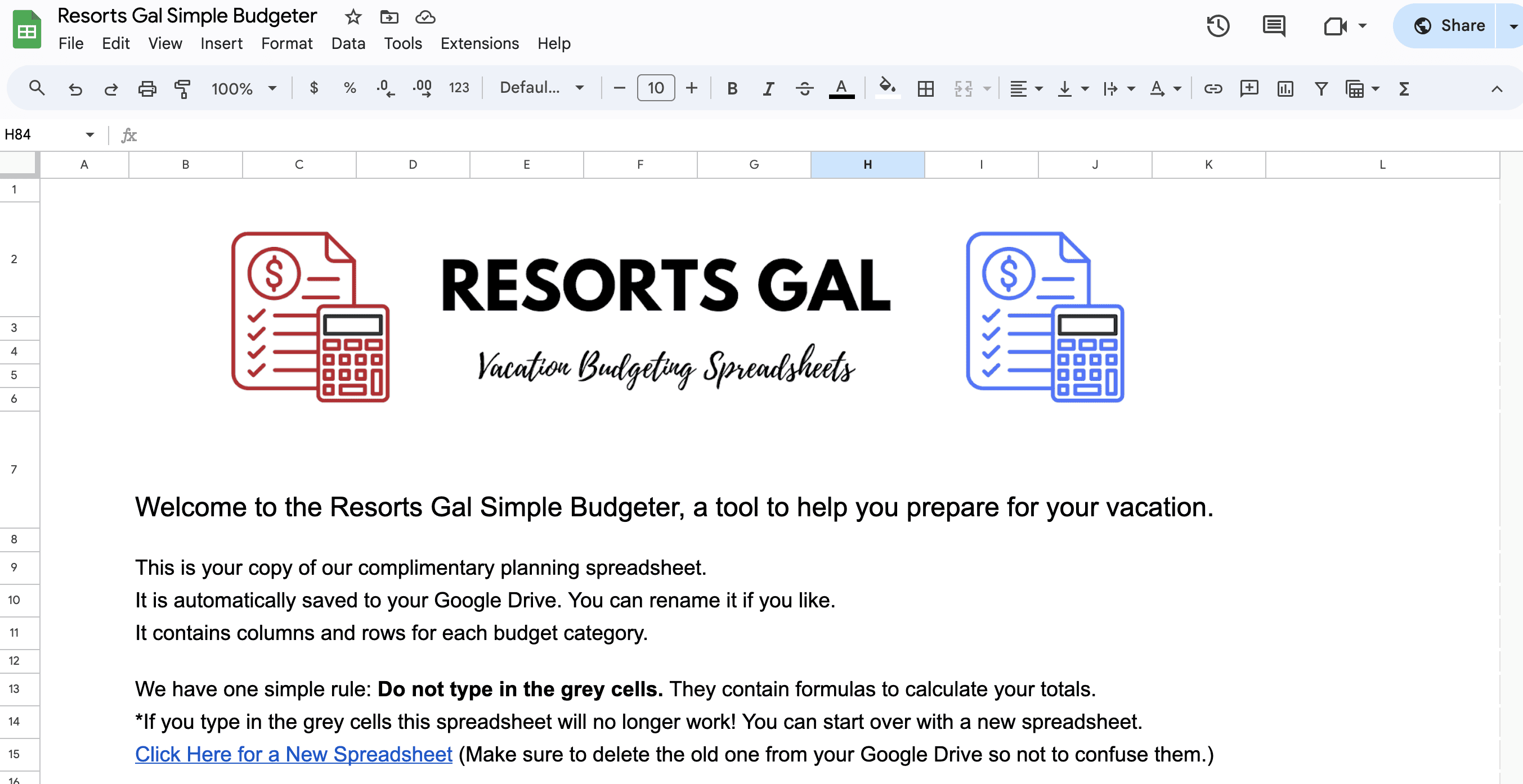 screenshot of free Resorts Gal Disney World Cost Calculator Home Page 