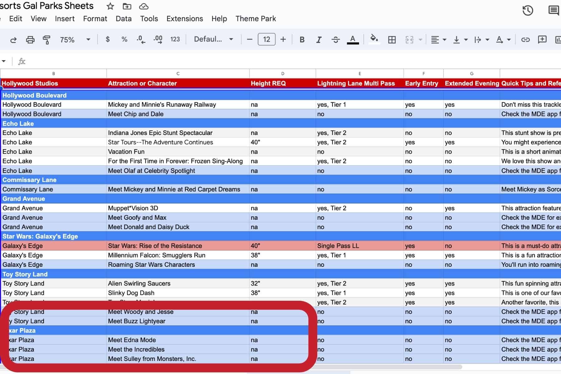 characters highlighted in a light blue shade to differentiate them from the rides 