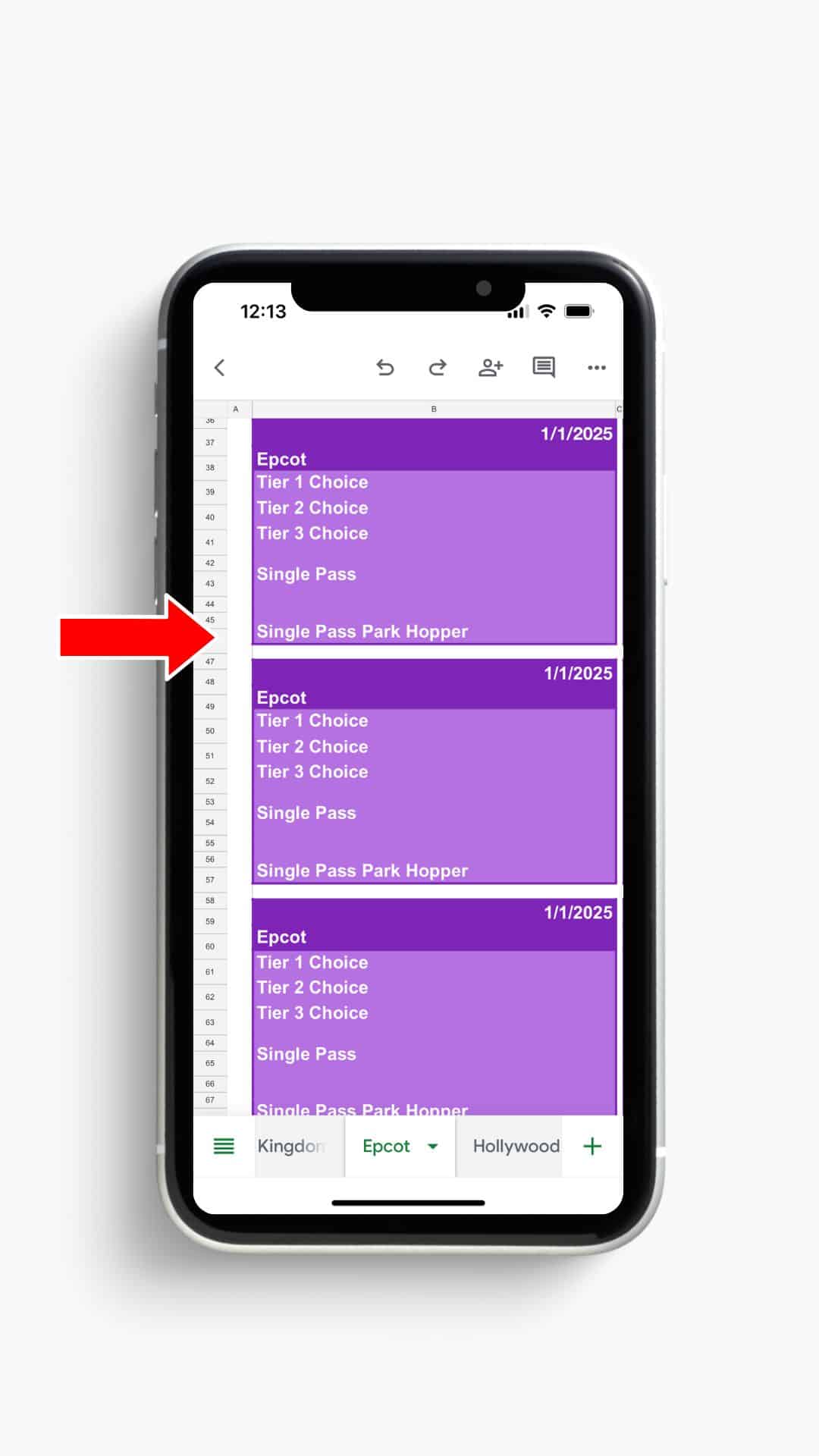 Screenshot that shows the Resorts Gal Ride Selector List 