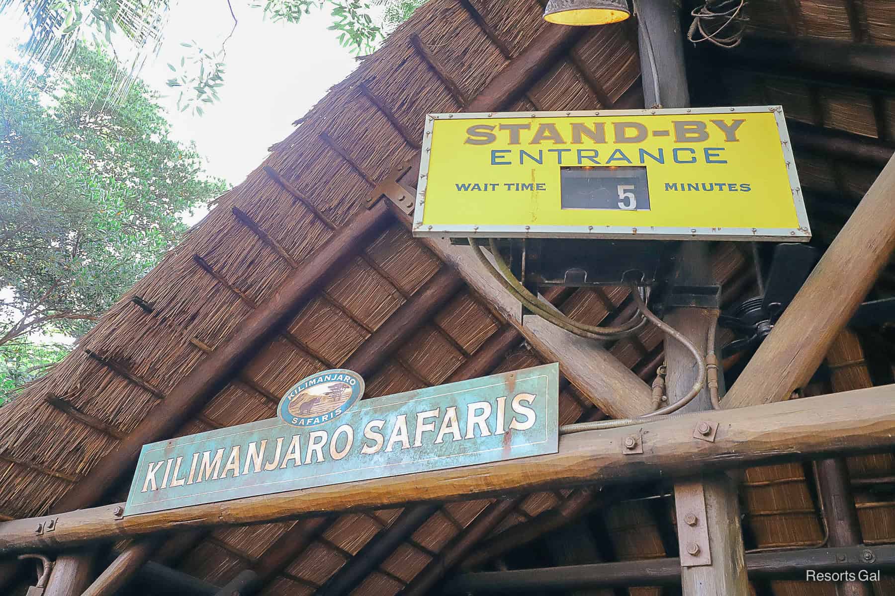 a five minute stand-by wait at the end of the day for Kilimanjaro Safaris 