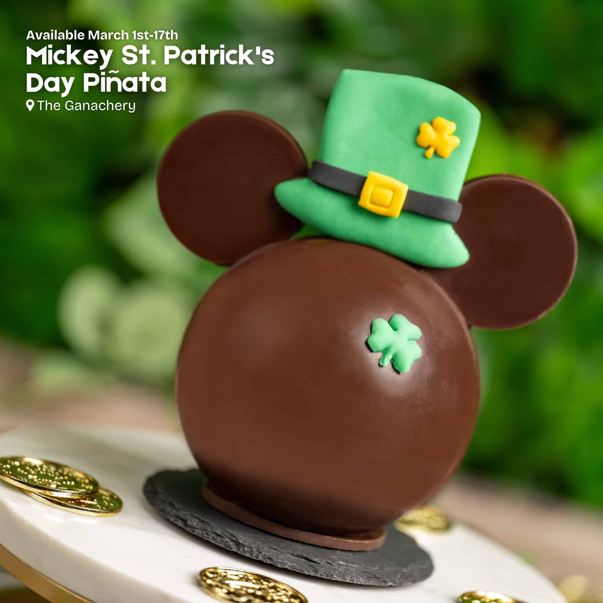 a chocolate pinata shaped like Mickey Mouse with a green top hat 