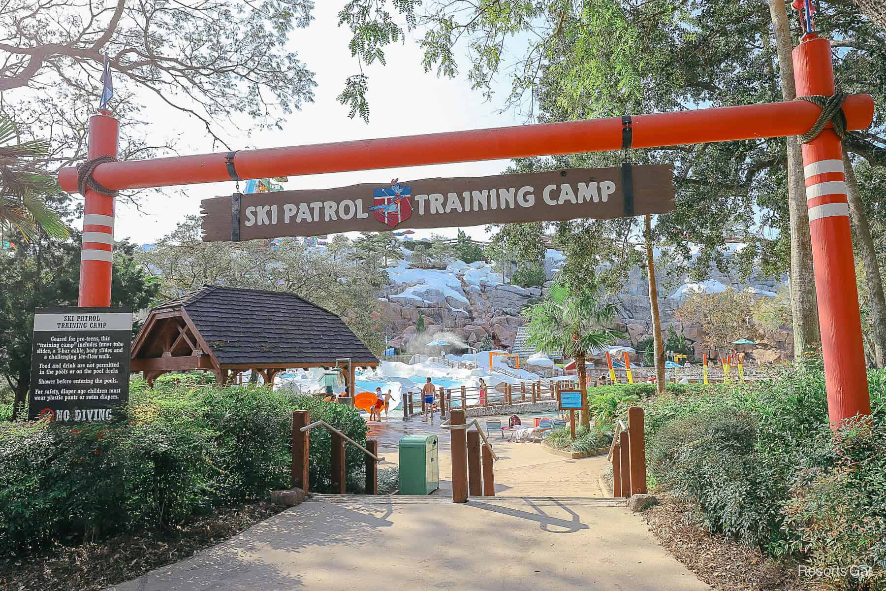 the entrance of Ski Patrol Training Camp at Disney's Blizzard Beach 