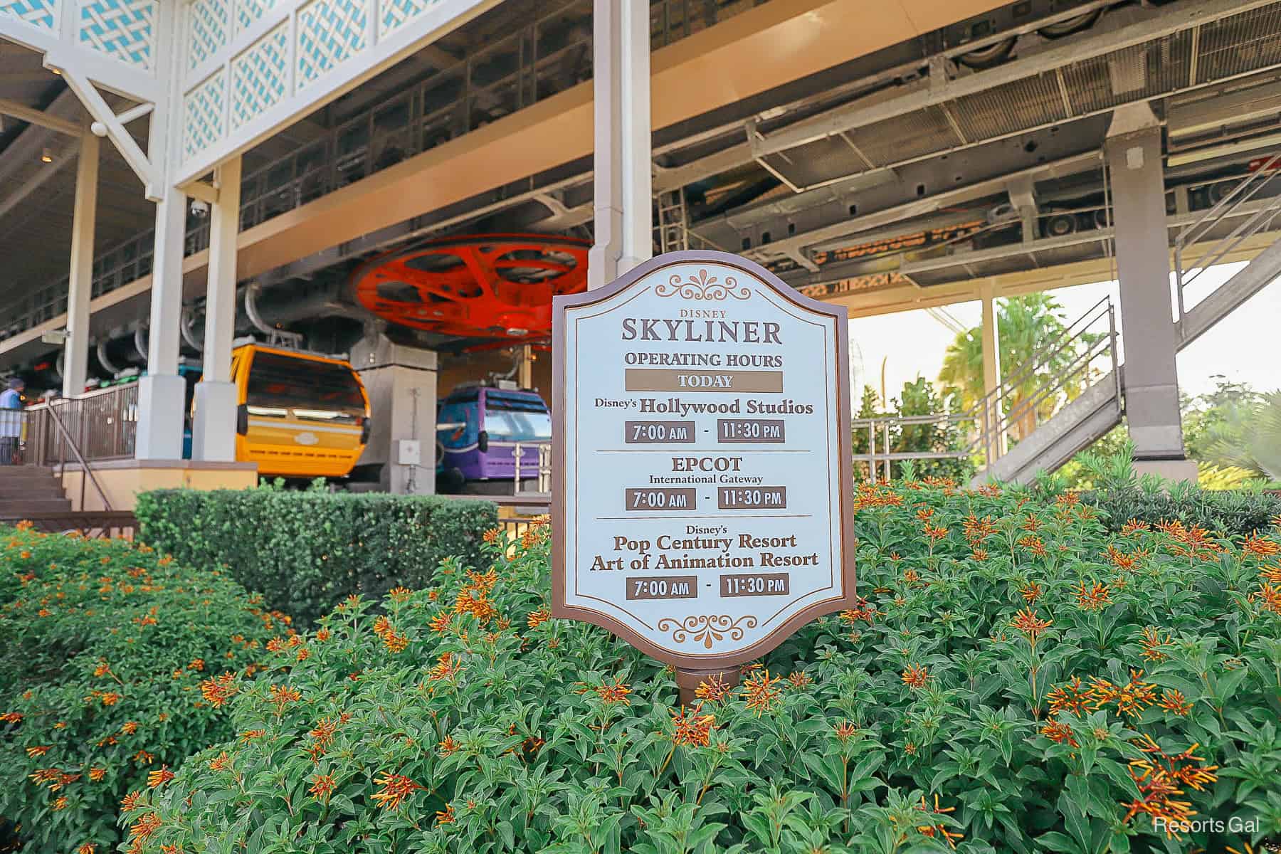 a sign that shows how the Skyliner's hours can fluctuate 