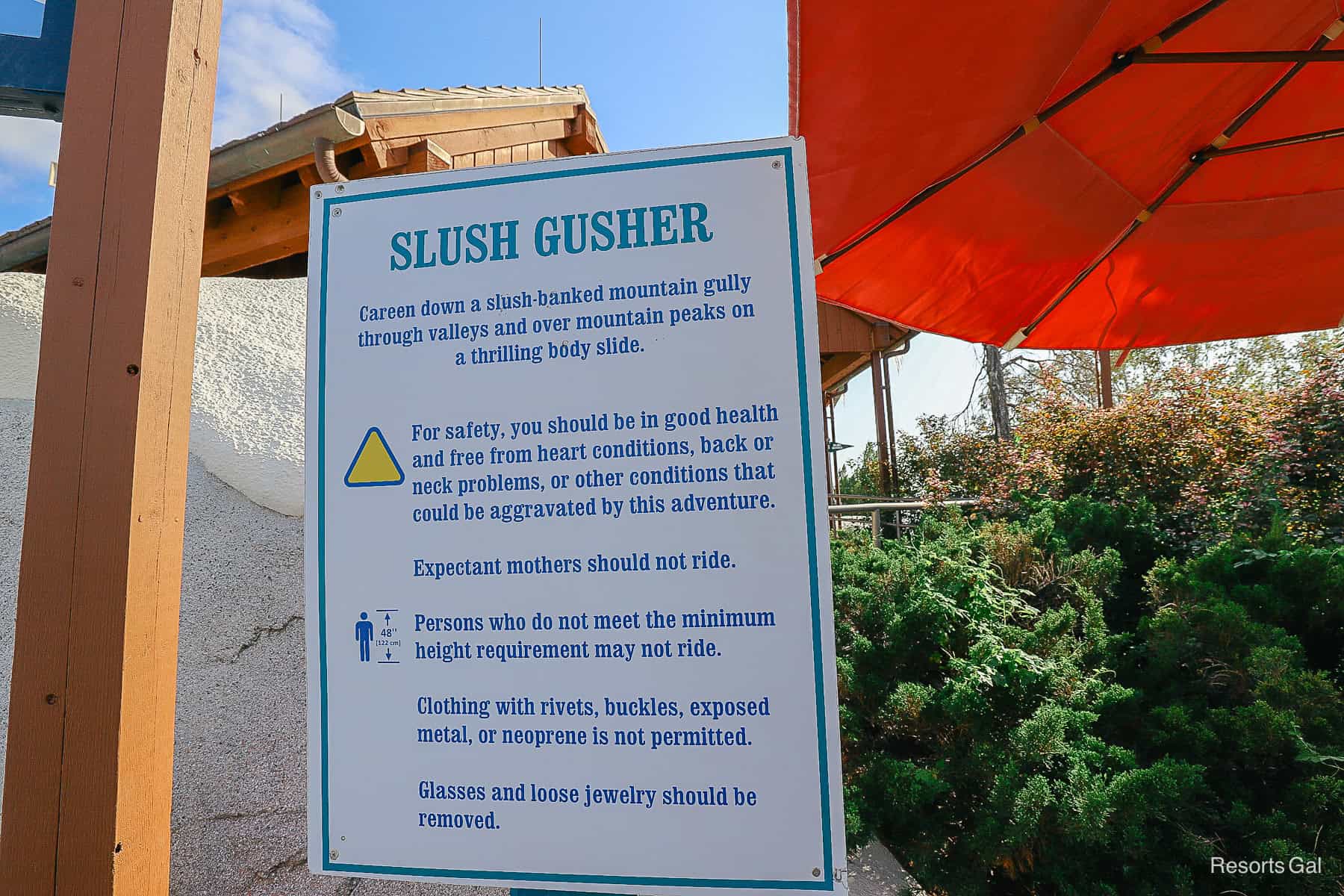 a posted ride rules for Slush Gusher 