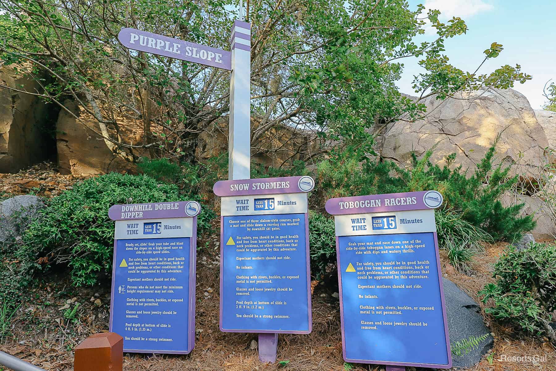 the Snow Stormers attraction sign with posted rules 