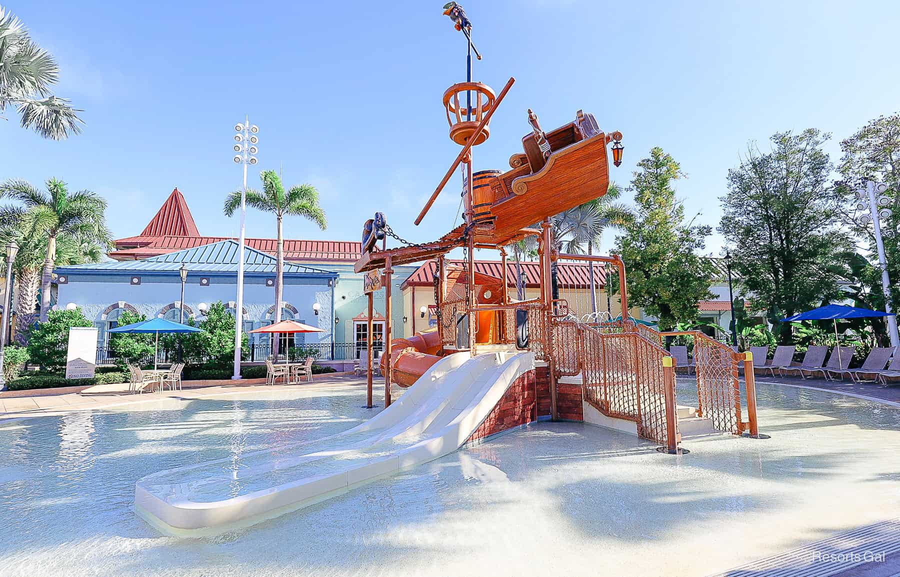 the aquatic play area at Disney's Caribbean Beach Resort