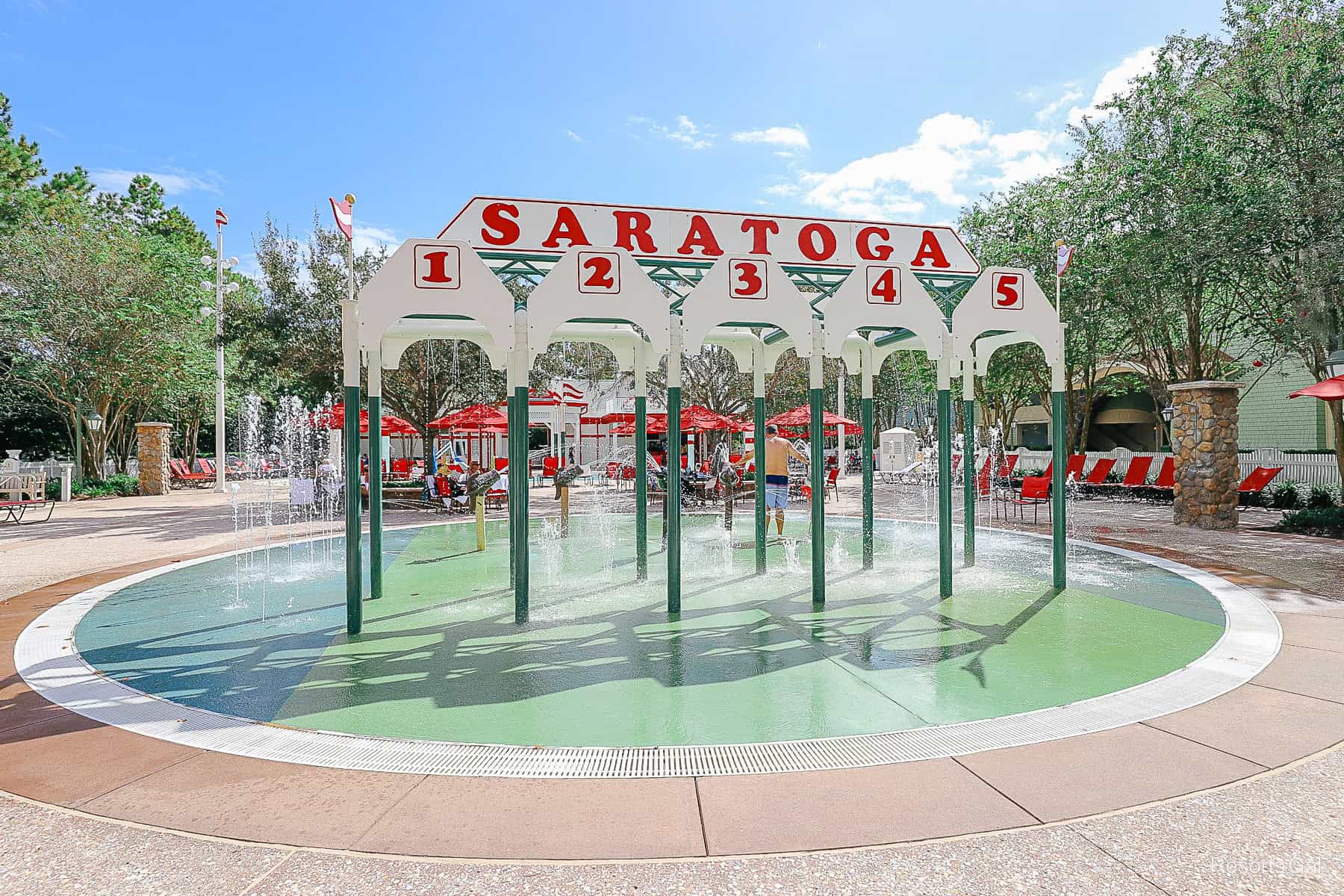 the splash pad at the Grand Stand Pool at Saratoga Springs 