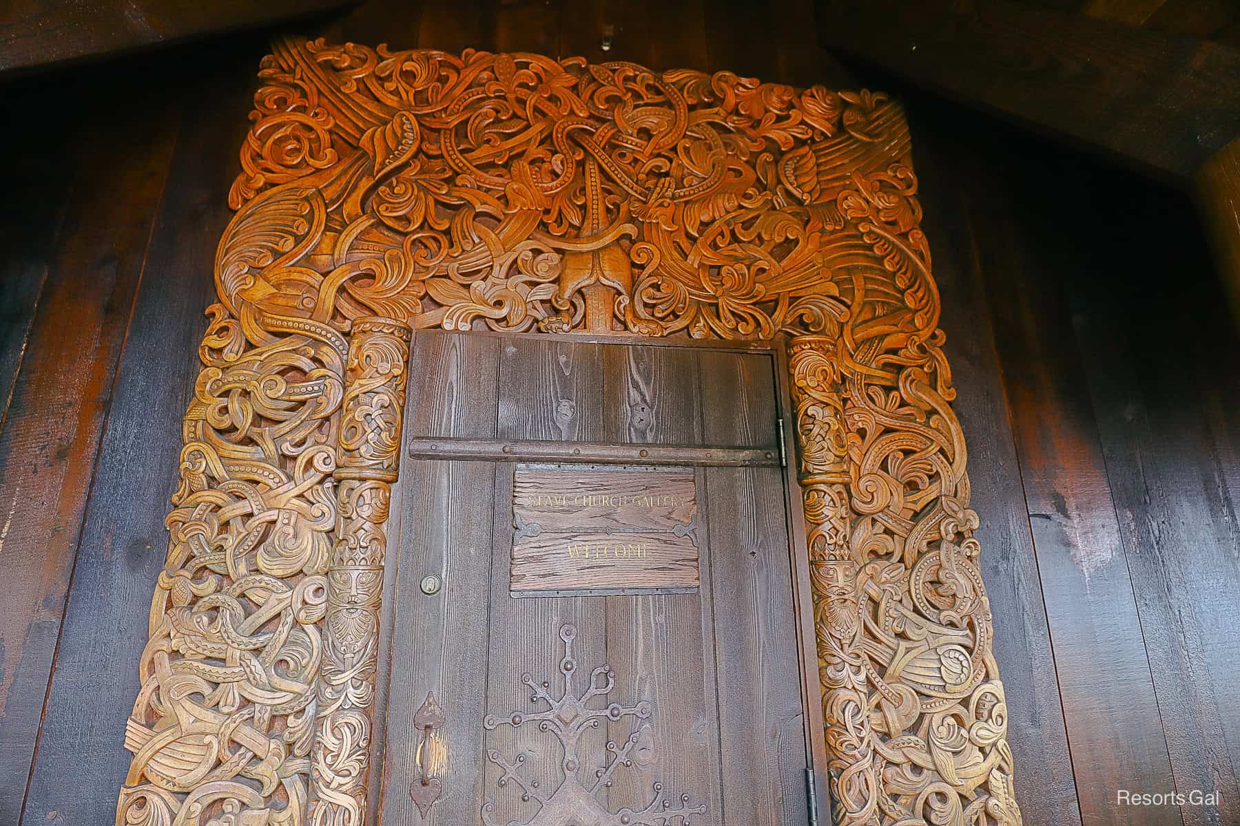 door carvings in the Stave Church replica at Epcot 