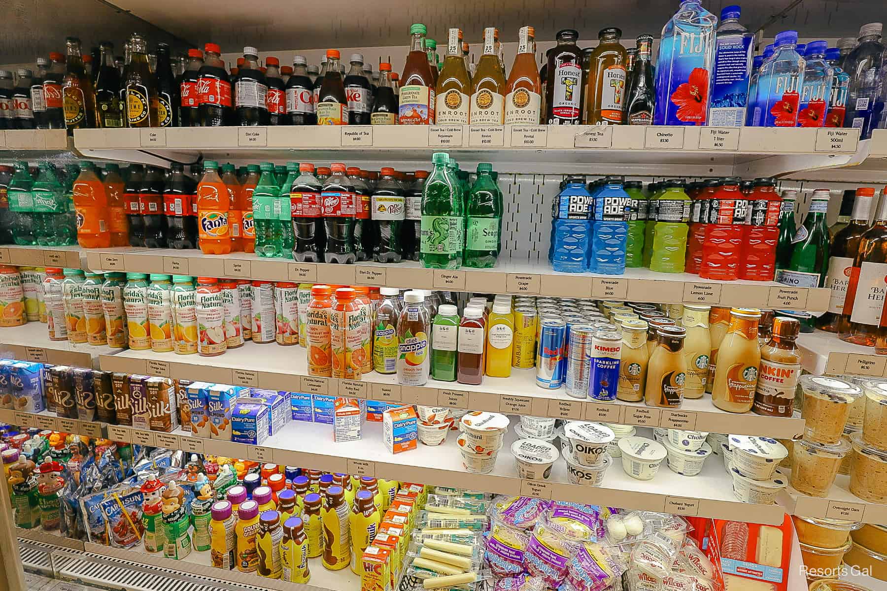 a refrigerated case with food items for purchase at Disney's Swan 