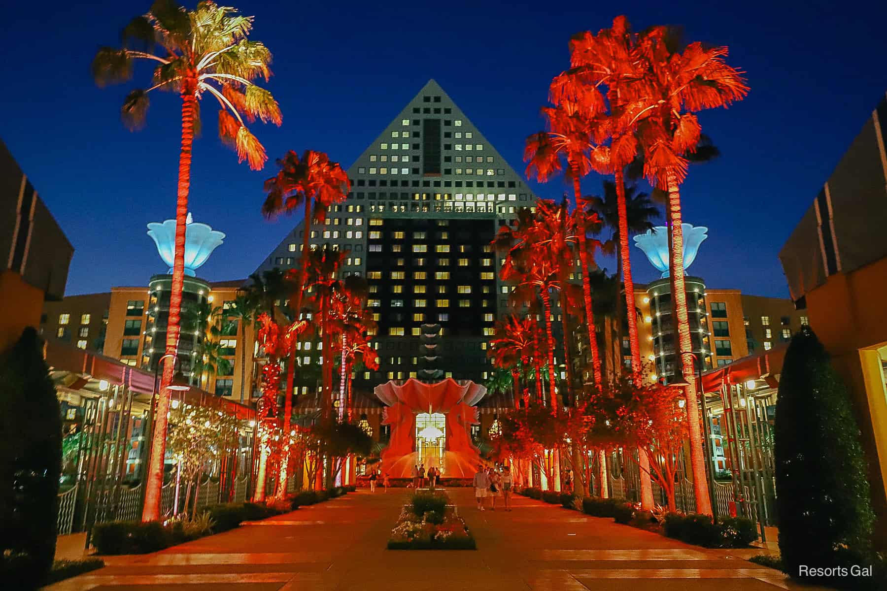 the Swan and Dolphin dancing lights in red 