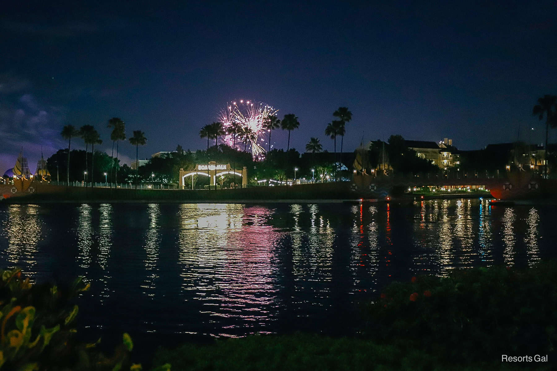 a view Epcot's Fireworks from the Swan and Dolphin 