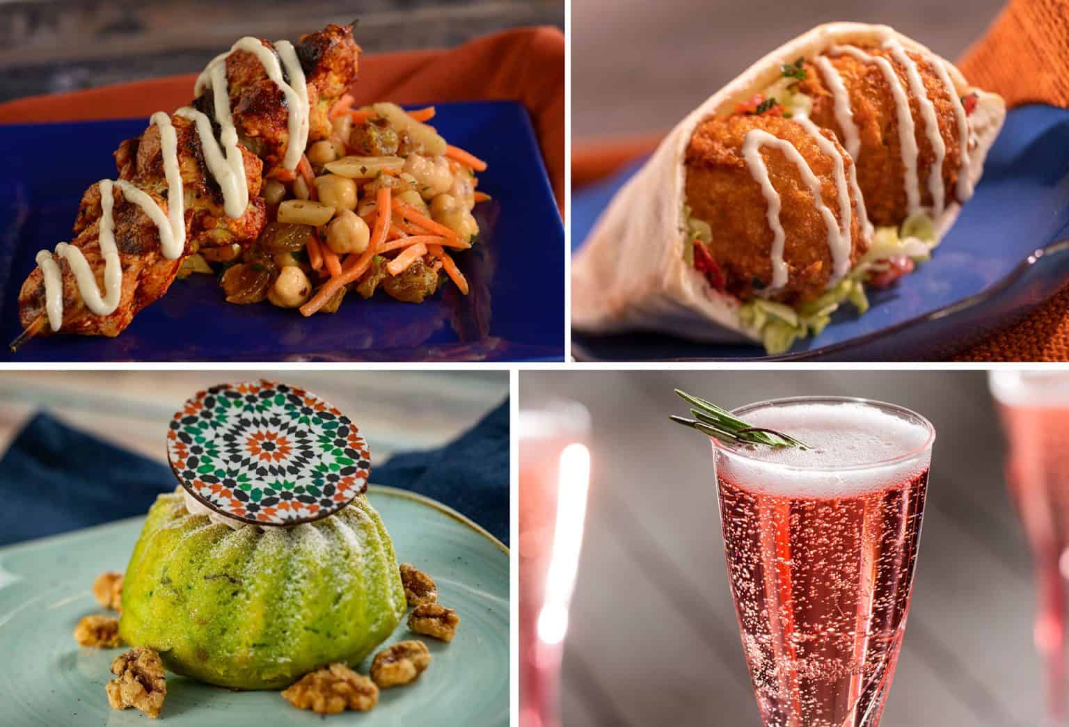 collage with four images from the Morocco Pavilion at Epcot's Food and Wine 